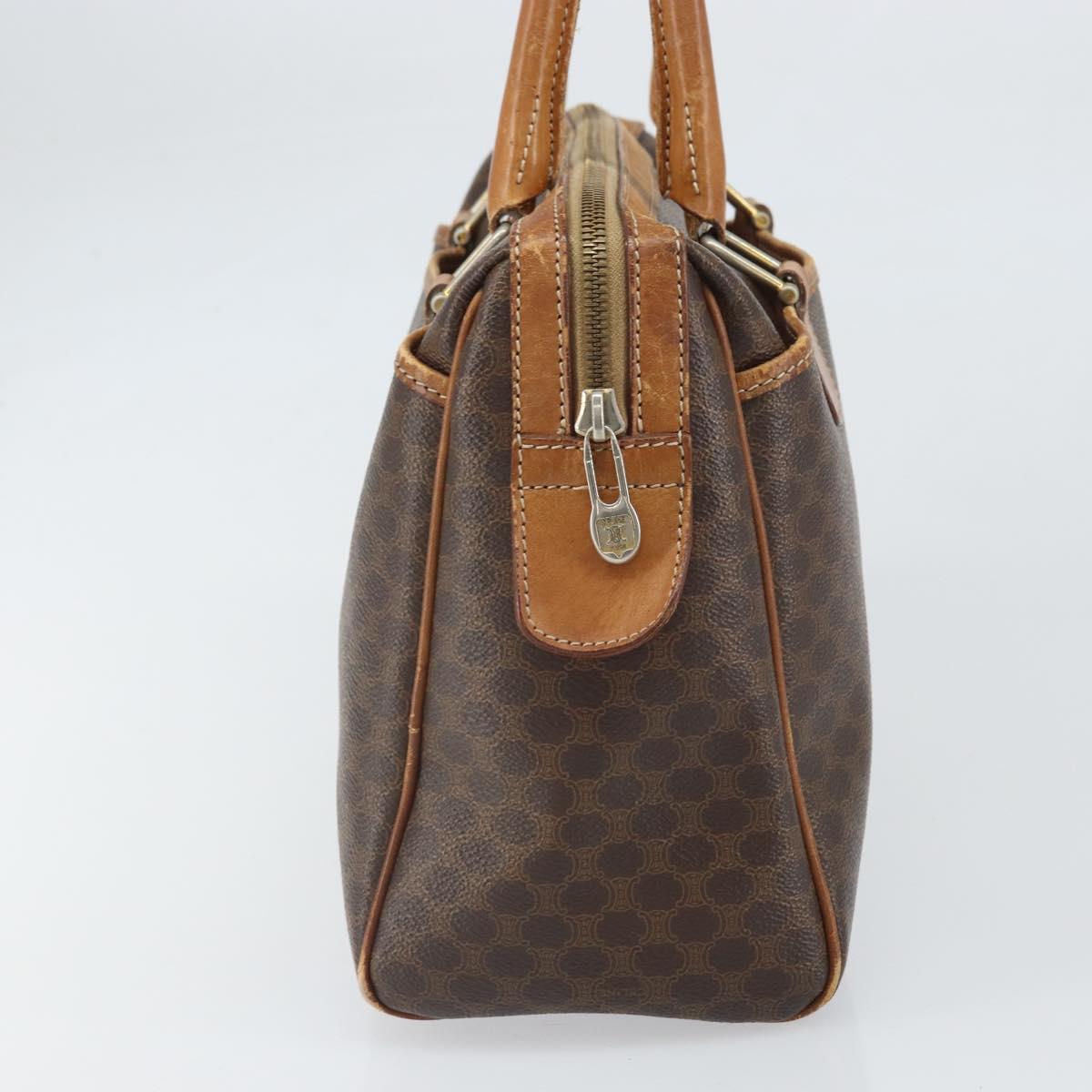 CELINE Macadam Canvas Boston Bag PVC Leather Brown Gold Auth ti3656