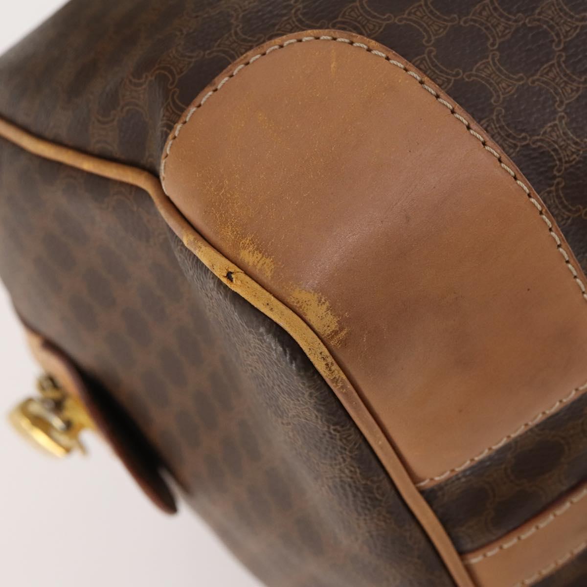 CELINE Macadam Canvas Boston Bag PVC Leather Brown Gold Auth ti3658
