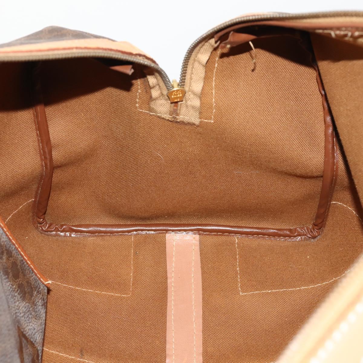 CELINE Macadam Canvas Boston Bag PVC Leather Brown Gold Auth ti3658