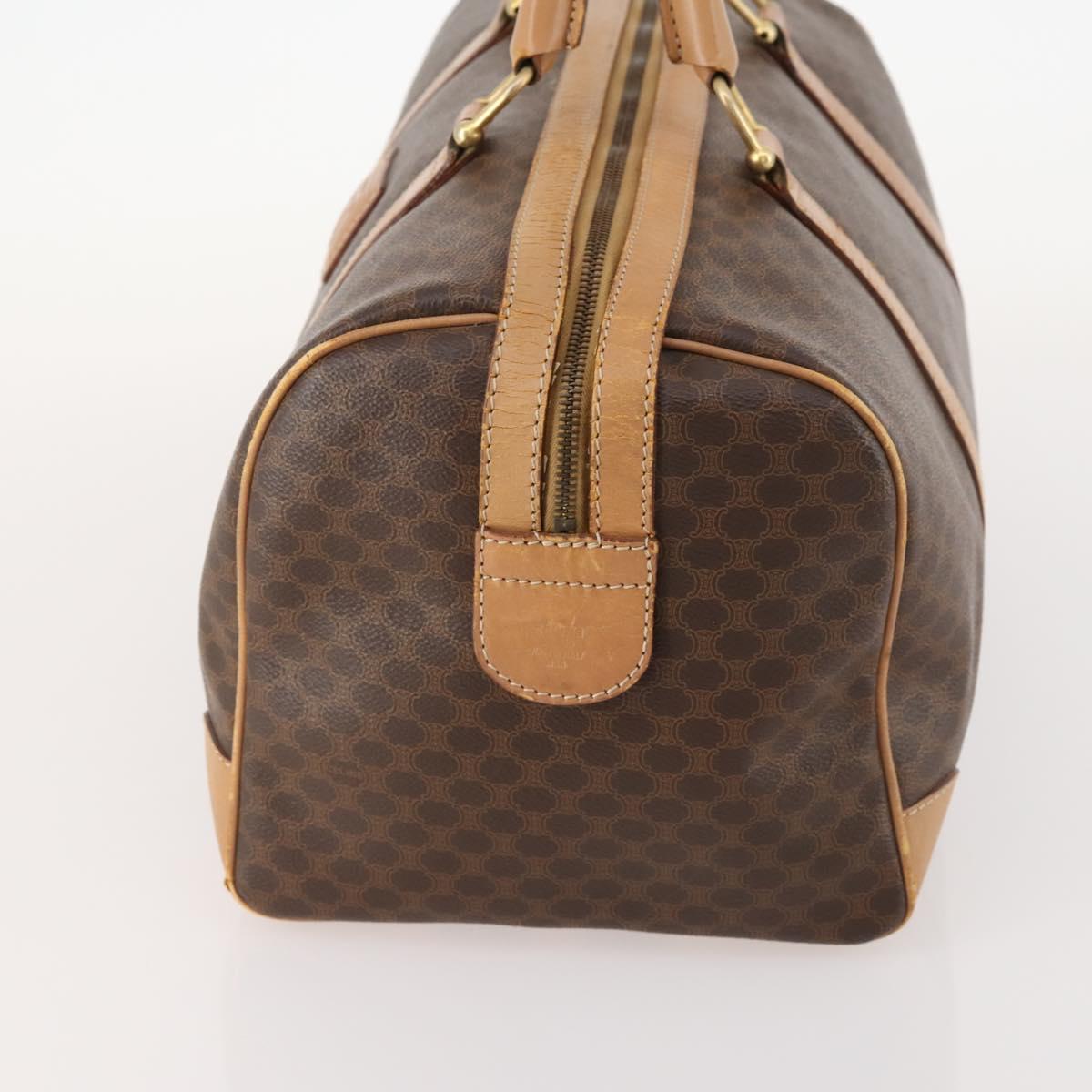 CELINE Macadam Canvas Boston Bag PVC Leather Brown Gold Auth ti3658