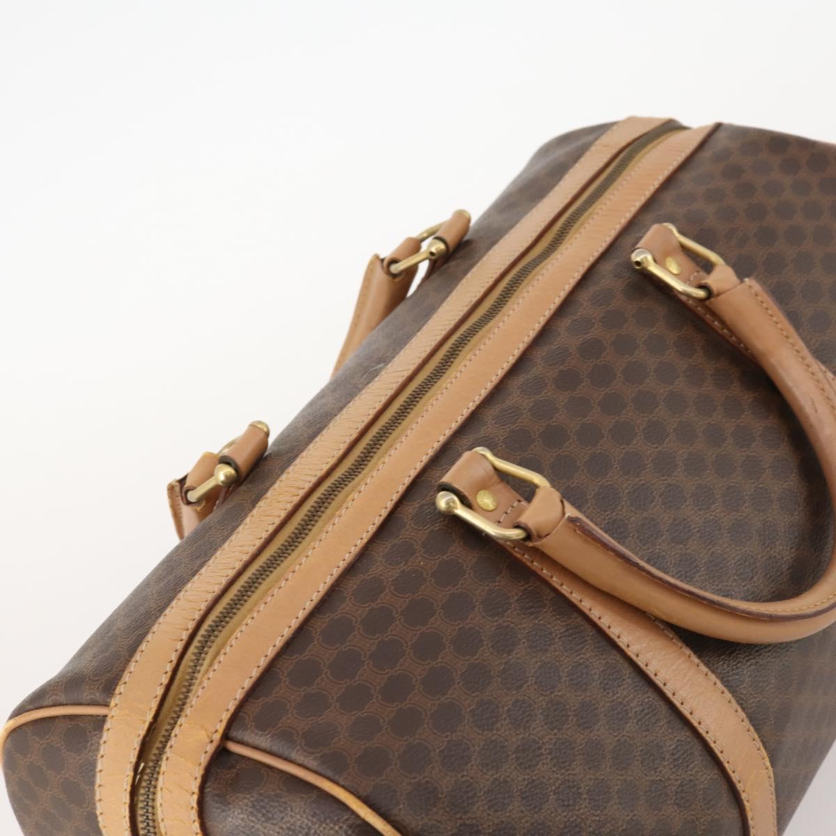 CELINE Macadam Canvas Boston Bag PVC Leather Brown Gold Auth ti3658