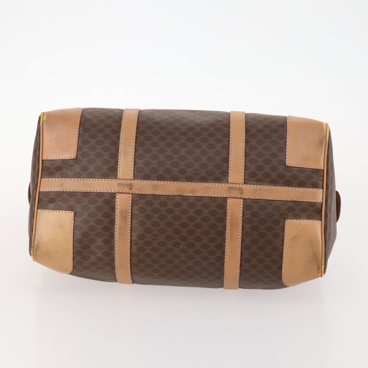 CELINE Macadam Canvas Boston Bag PVC Leather Brown Gold Auth ti3658