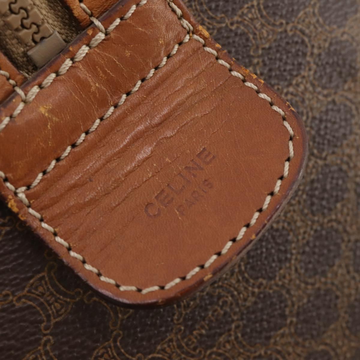 CELINE Macadam Canvas Boston Bag PVC Leather Brown Gold Auth ti3659