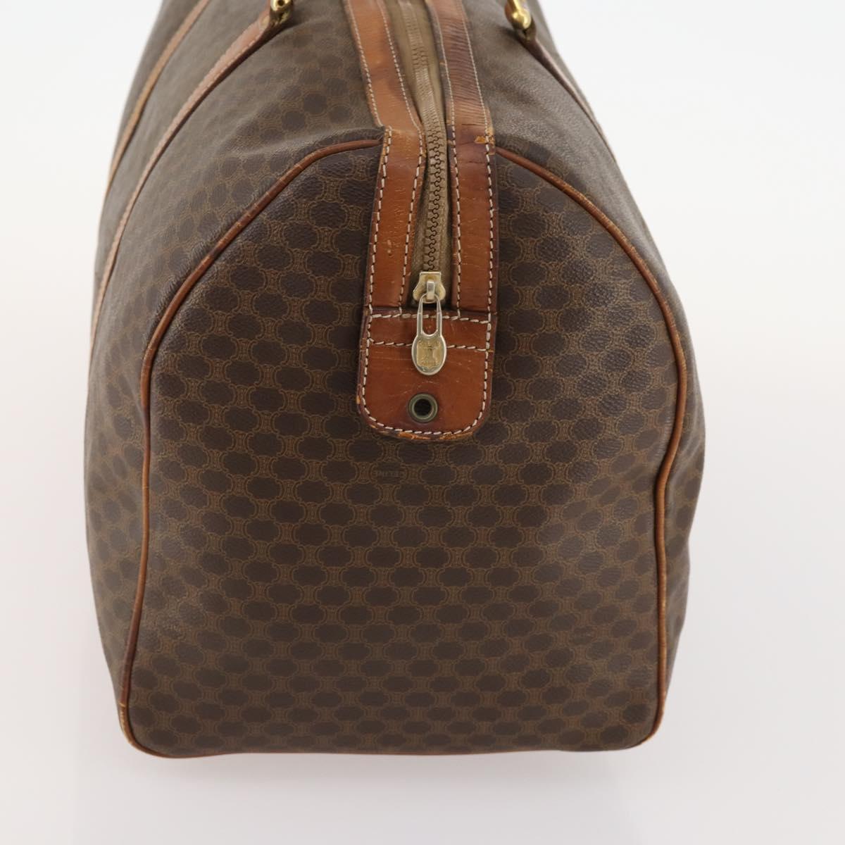 CELINE Macadam Canvas Boston Bag PVC Leather Brown Gold Auth ti3659