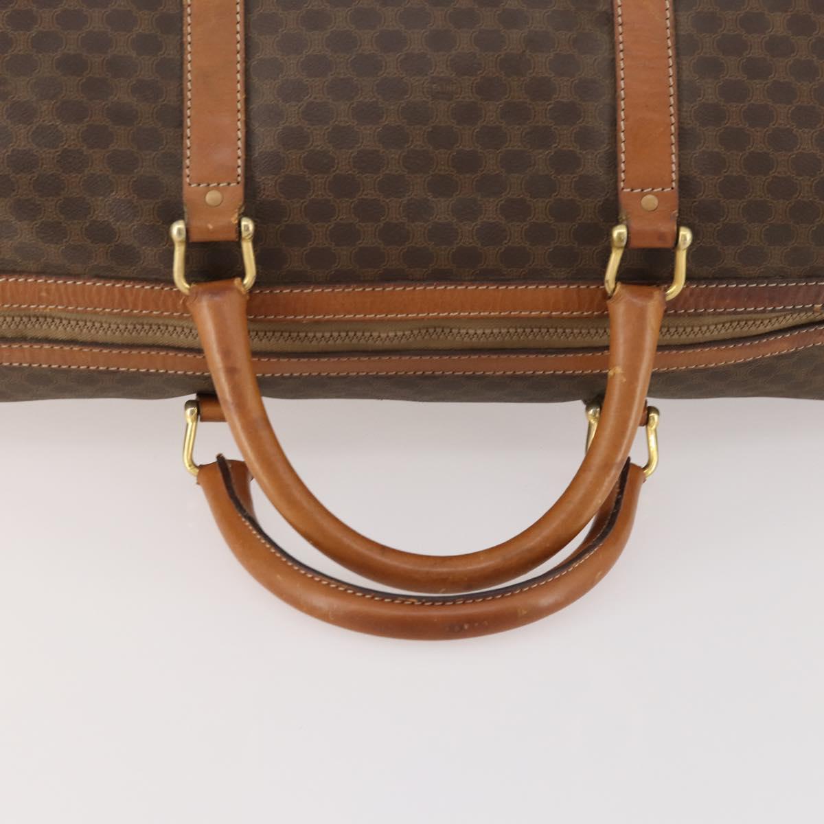 CELINE Macadam Canvas Boston Bag PVC Leather Brown Gold Auth ti3659