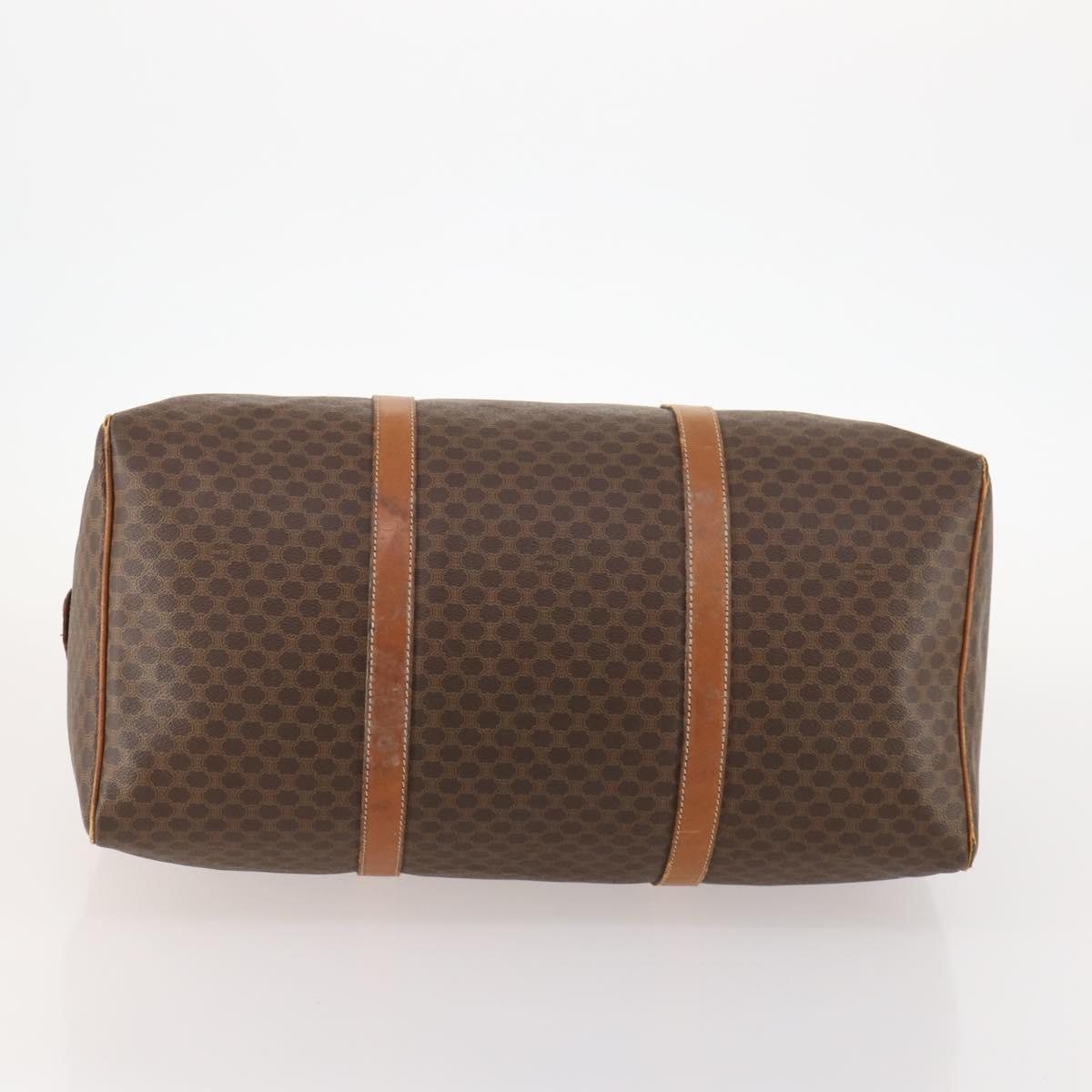 CELINE Macadam Canvas Boston Bag PVC Leather Brown Gold Auth ti3659
