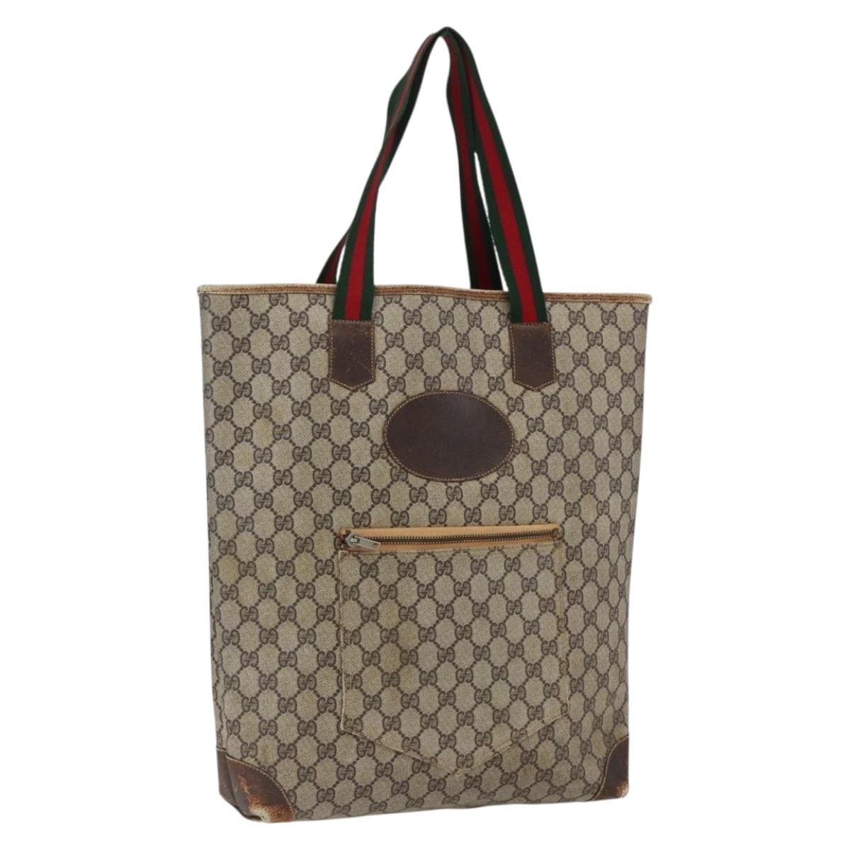 GUCCI GG Supreme Web Sherry Line Tote Bag PVC Beige Red Auth ti3662