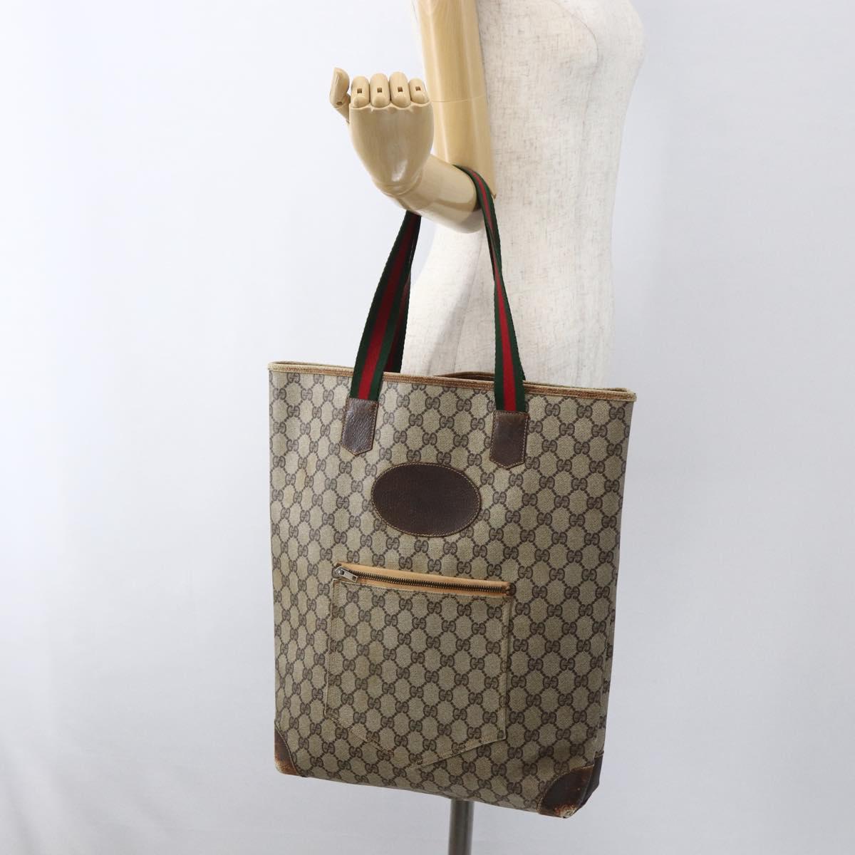 GUCCI GG Supreme Web Sherry Line Tote Bag PVC Beige Red Auth ti3662