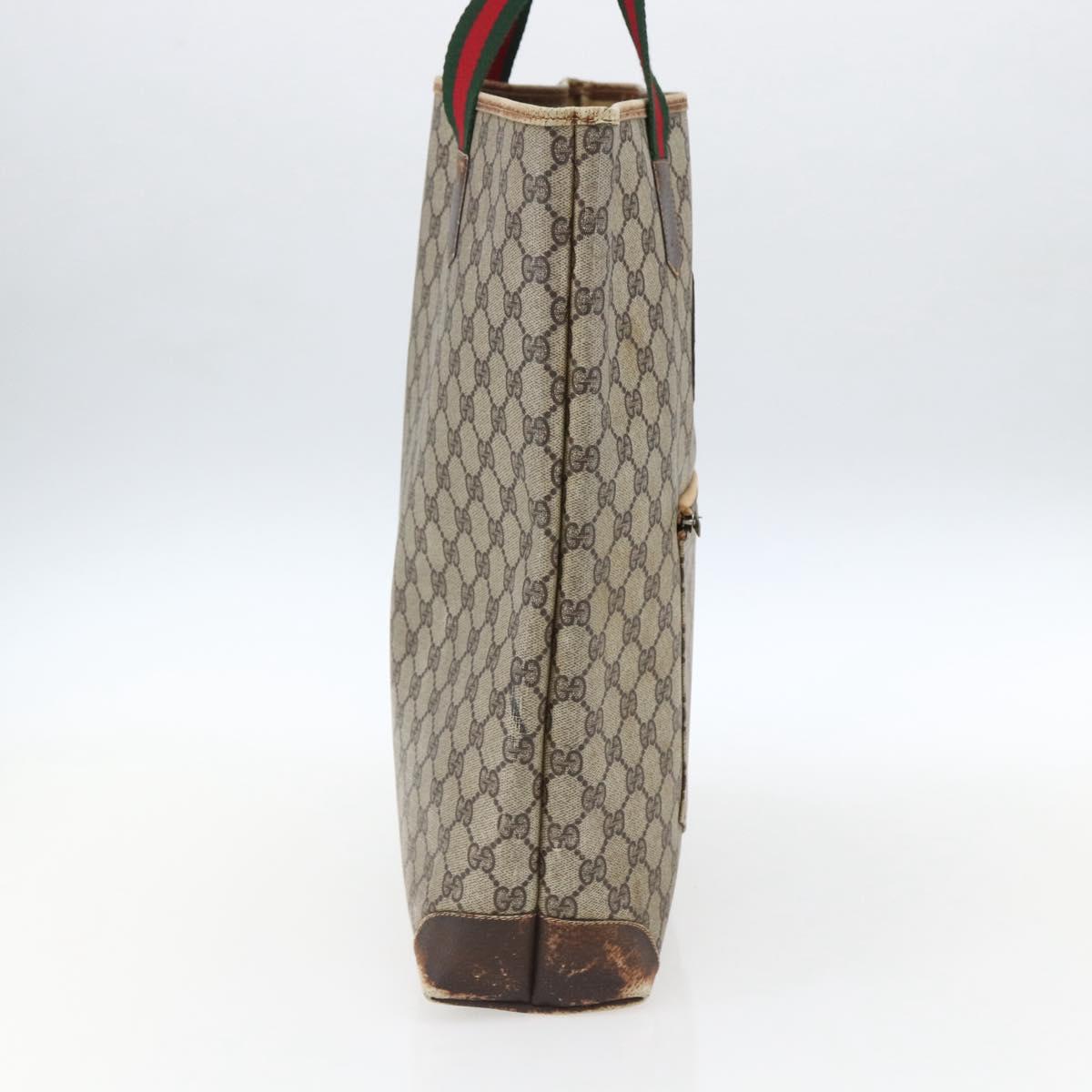 GUCCI GG Supreme Web Sherry Line Tote Bag PVC Beige Red Auth ti3662