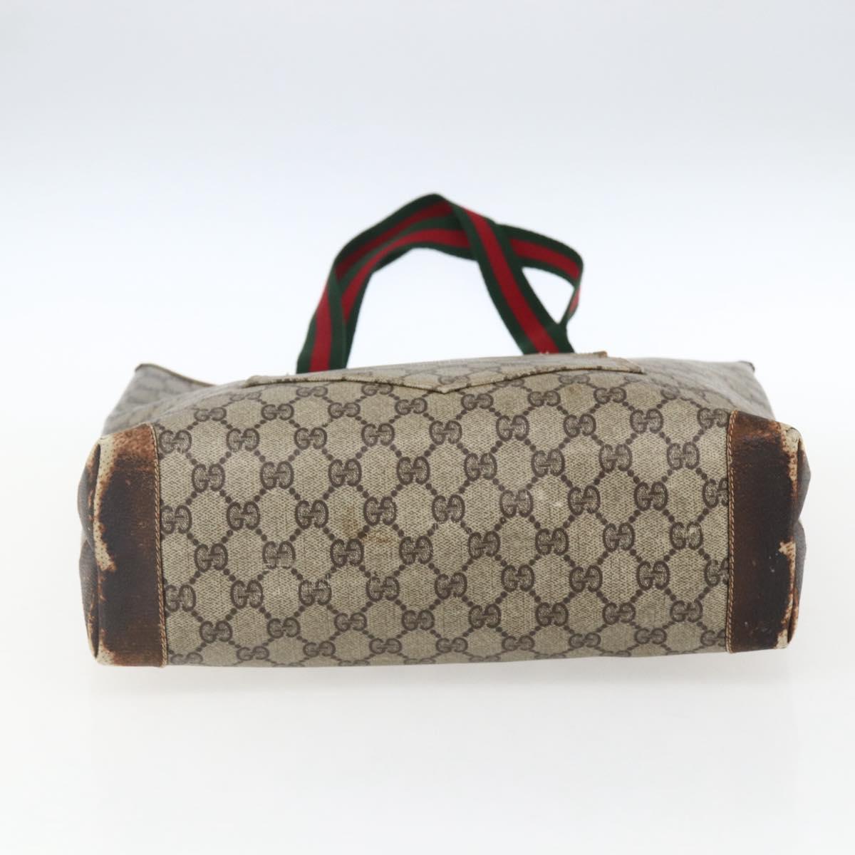 GUCCI GG Supreme Web Sherry Line Tote Bag PVC Beige Red Auth ti3662