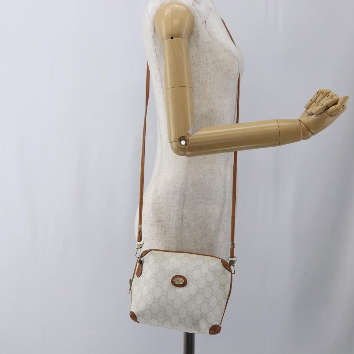 GUCCI GG Plus Supreme Shoulder Bag PVC Gold White Auth ti3663