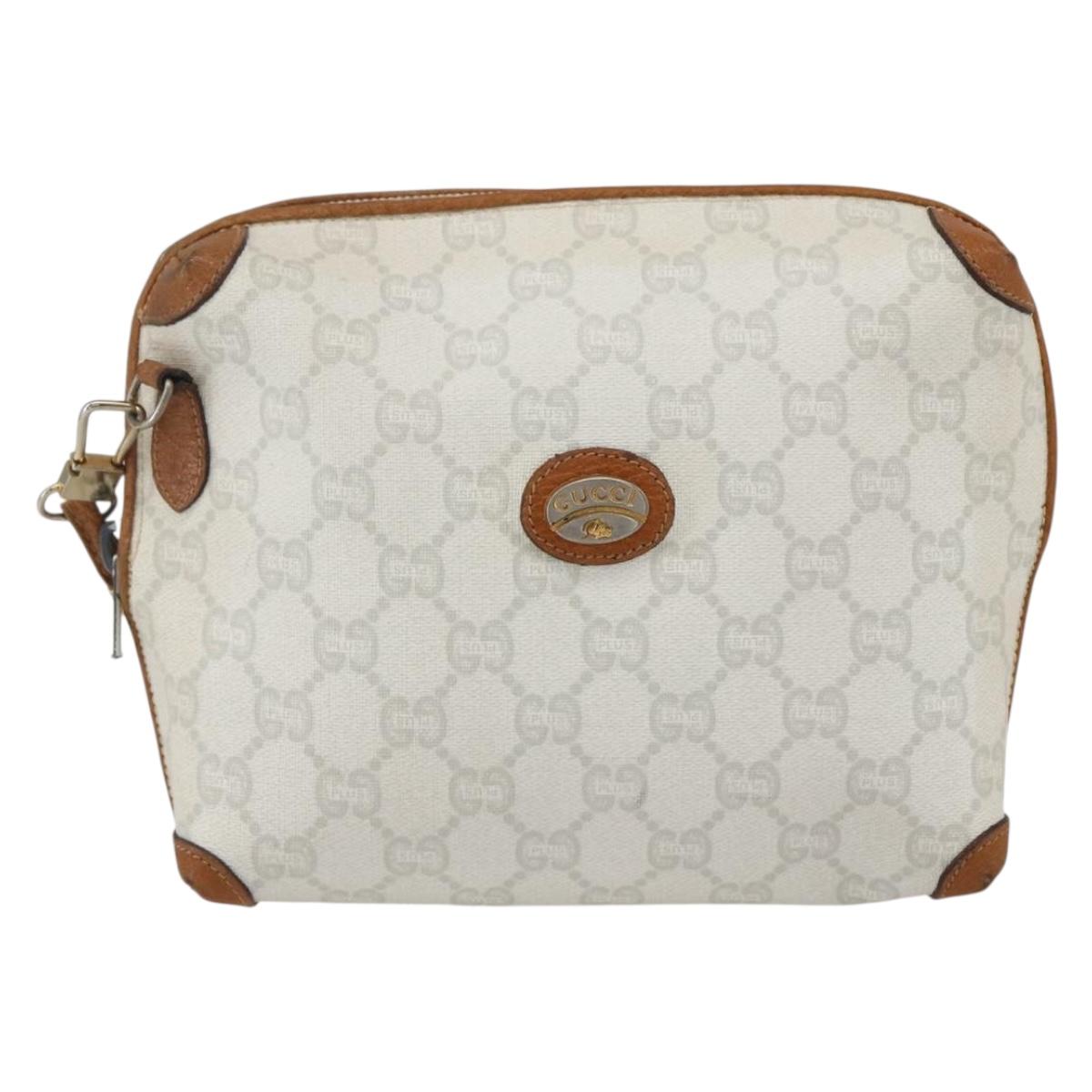 GUCCI GG Plus Supreme Shoulder Bag PVC Gold White Auth ti3663