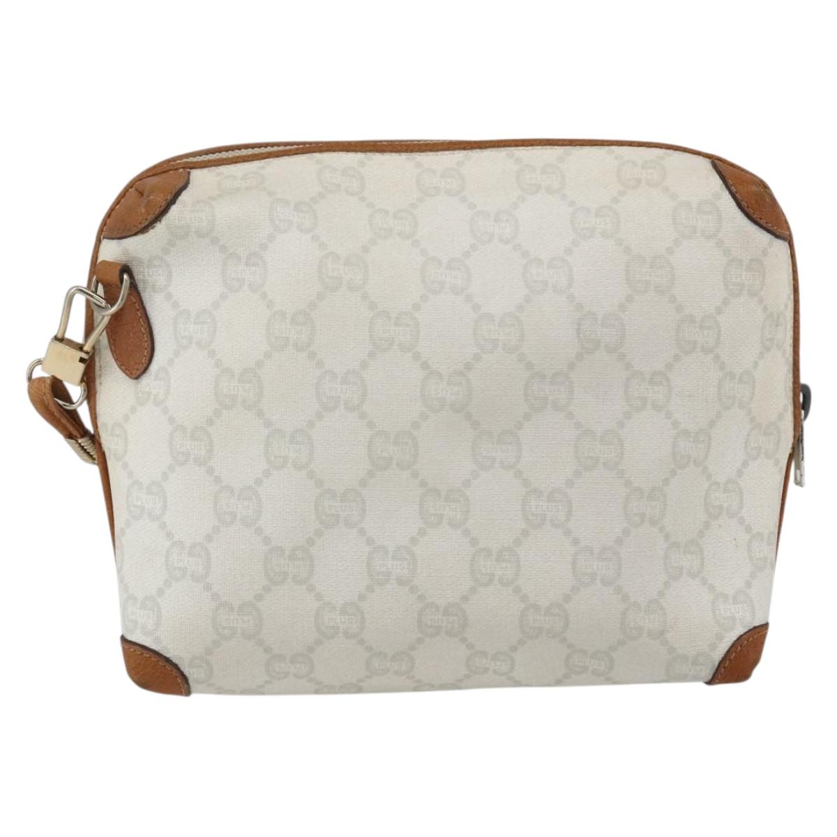 GUCCI GG Plus Supreme Shoulder Bag PVC Gold White Auth ti3663