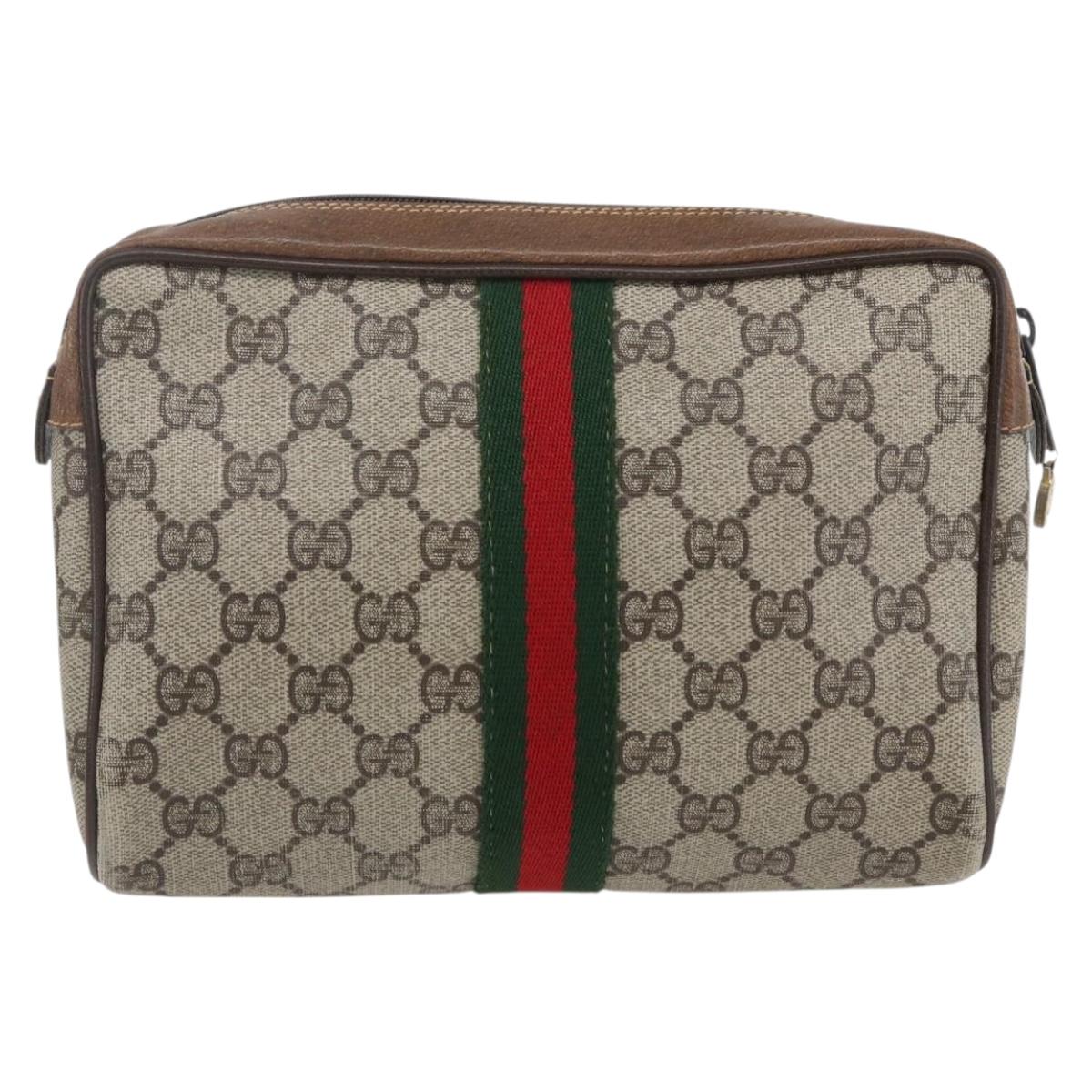 GUCCI GG Supreme Web Sherry Line Bag PVC Beige Red 32 014 3553 Auth ti3666