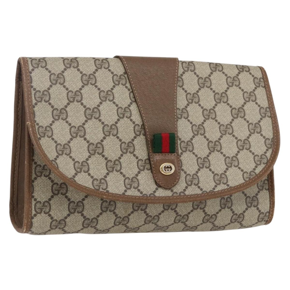 GUCCI GG Supreme Web Sherry Line Clutch Bag PVC Beige Gold 89 01 030 Auth ti3667