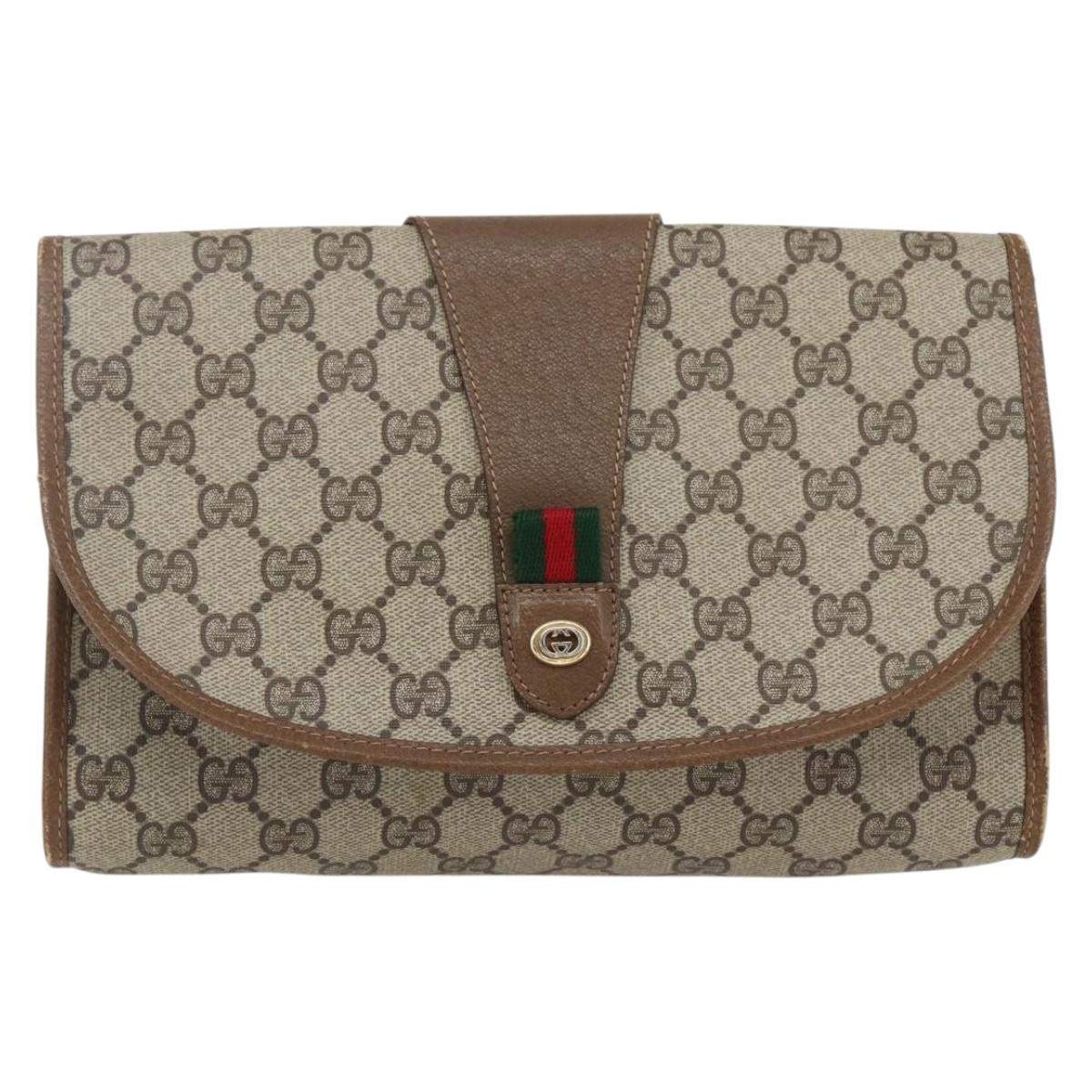 GUCCI GG Supreme Web Sherry Line Clutch Bag PVC Beige Gold 89 01 030 Auth ti3667