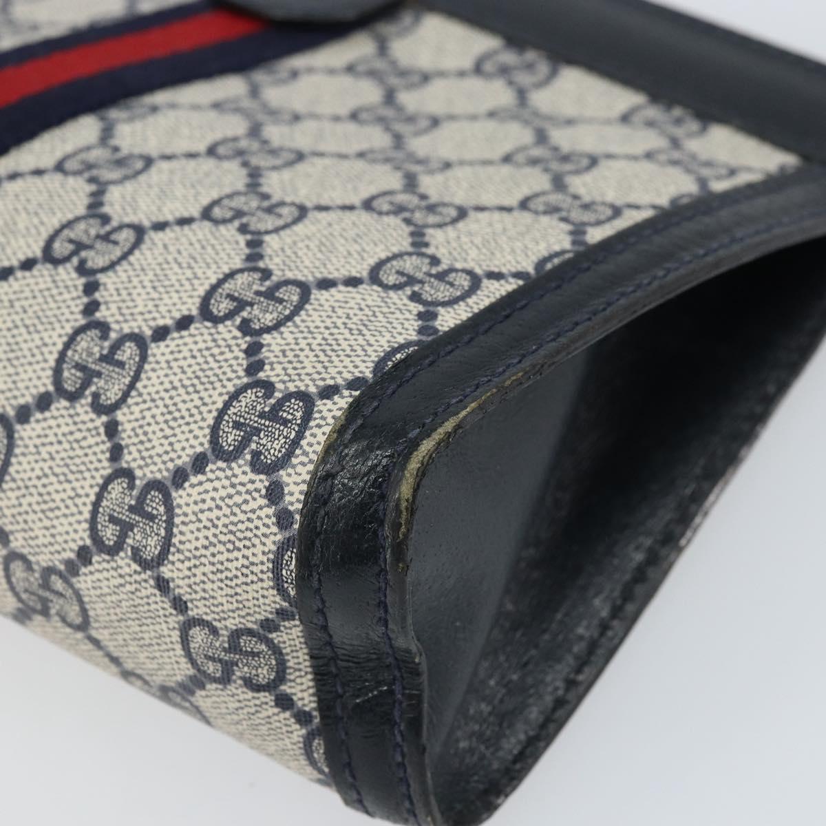 GUCCI GG Supreme Sherry Line Clutch Bag PVC Navy Red 64 01 001 Auth ti3668