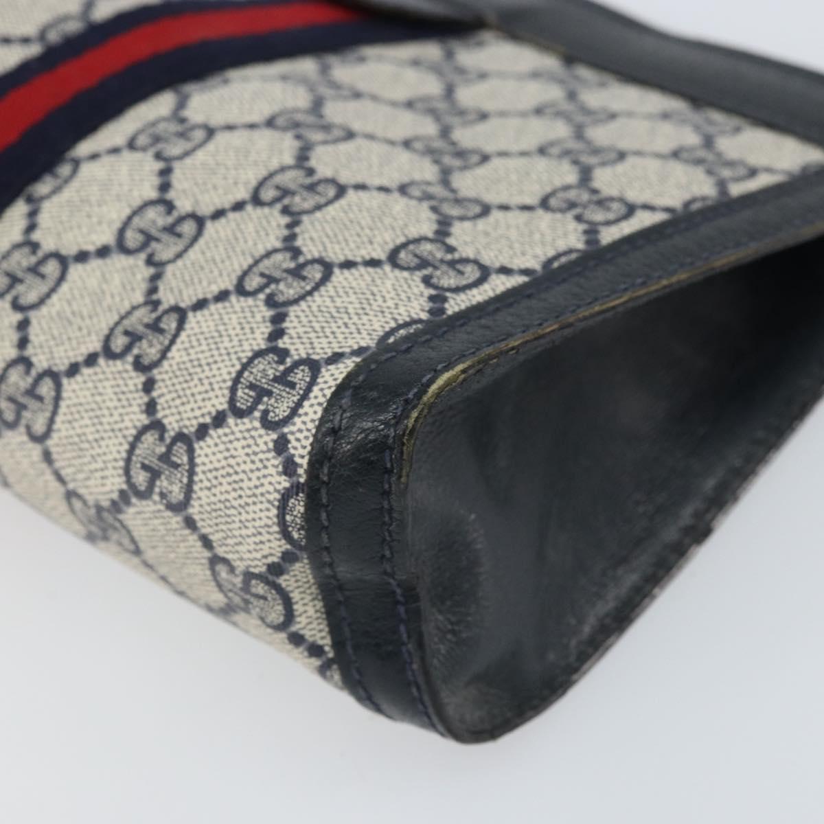 GUCCI GG Supreme Sherry Line Clutch Bag PVC Navy Red 64 01 001 Auth ti3668