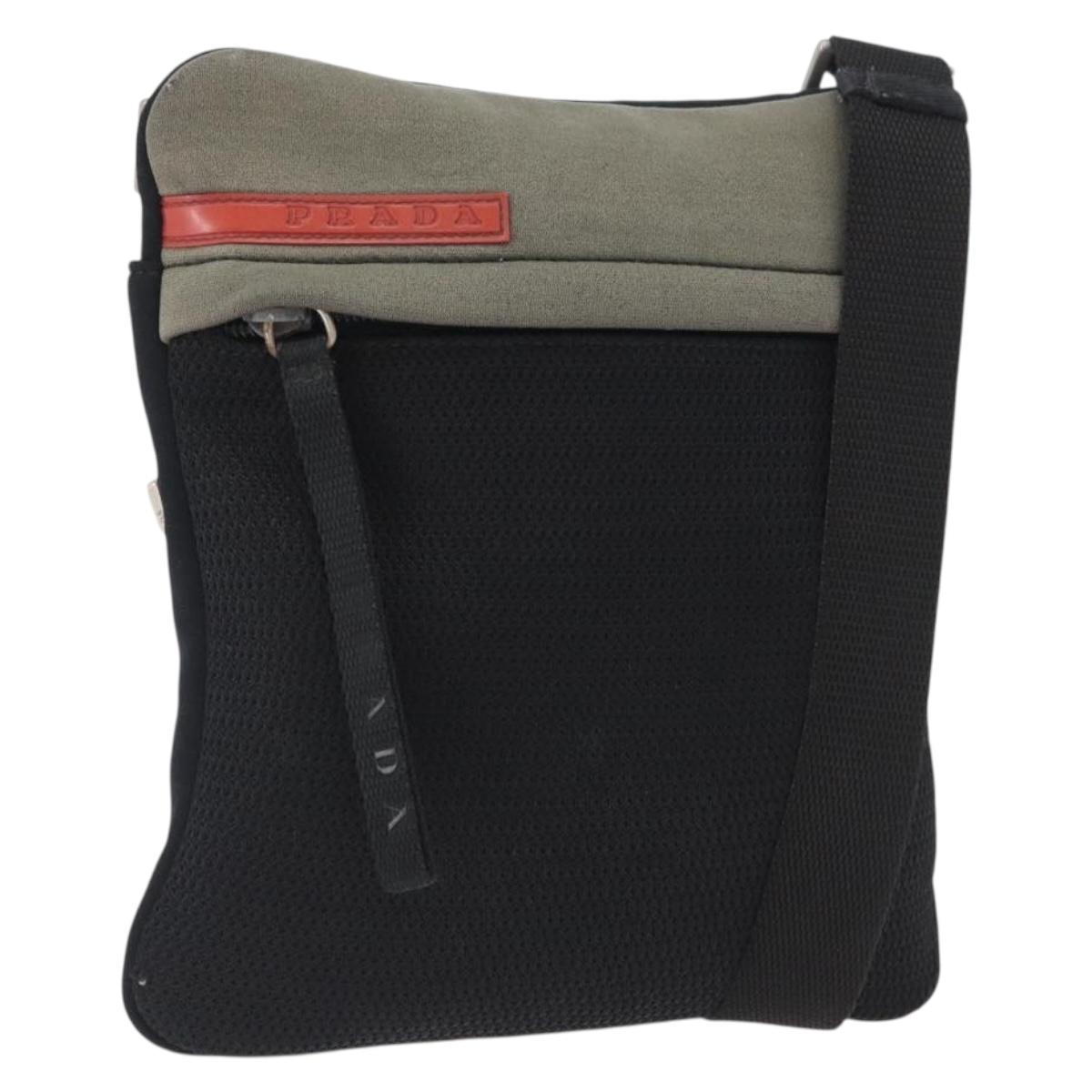 PRADA Sports Shoulder Bag Nylon Khaki Silver Auth ti3670