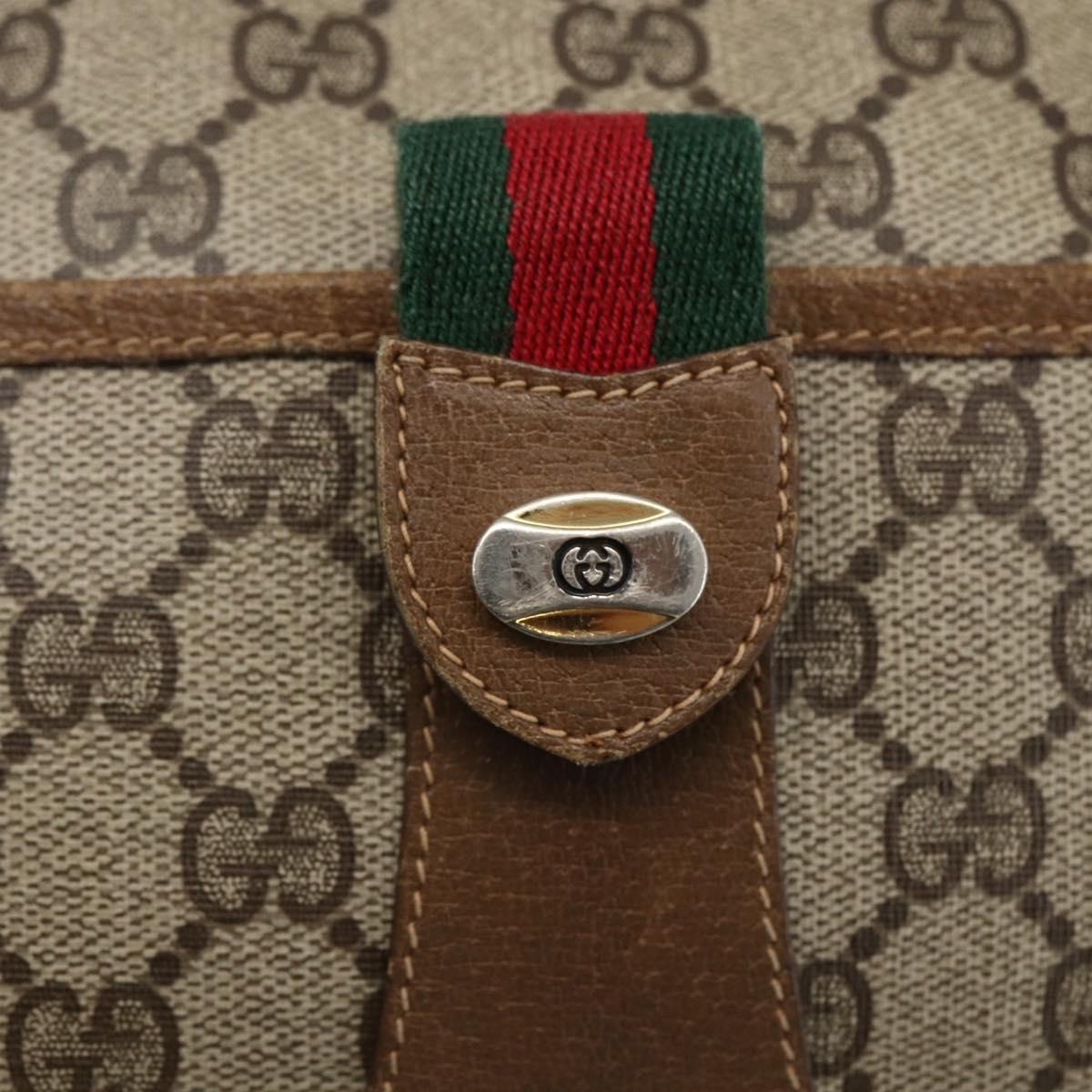 GUCCI GG Supreme Web Sherry Line Bag PVC Beige Red 89 02 032 Auth ti3672