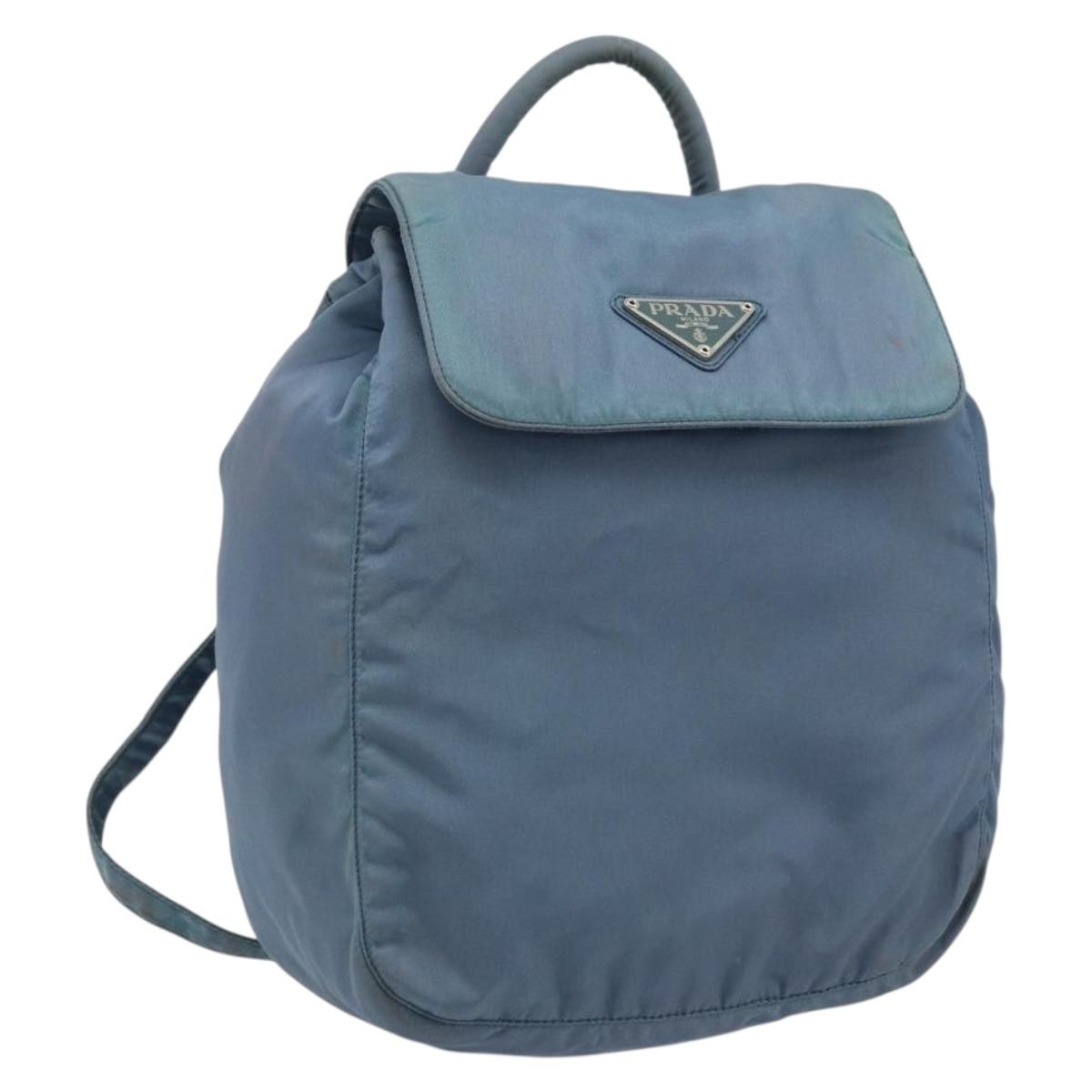 PRADA Backpack Nylon Baby Blue Silver Auth ti3674