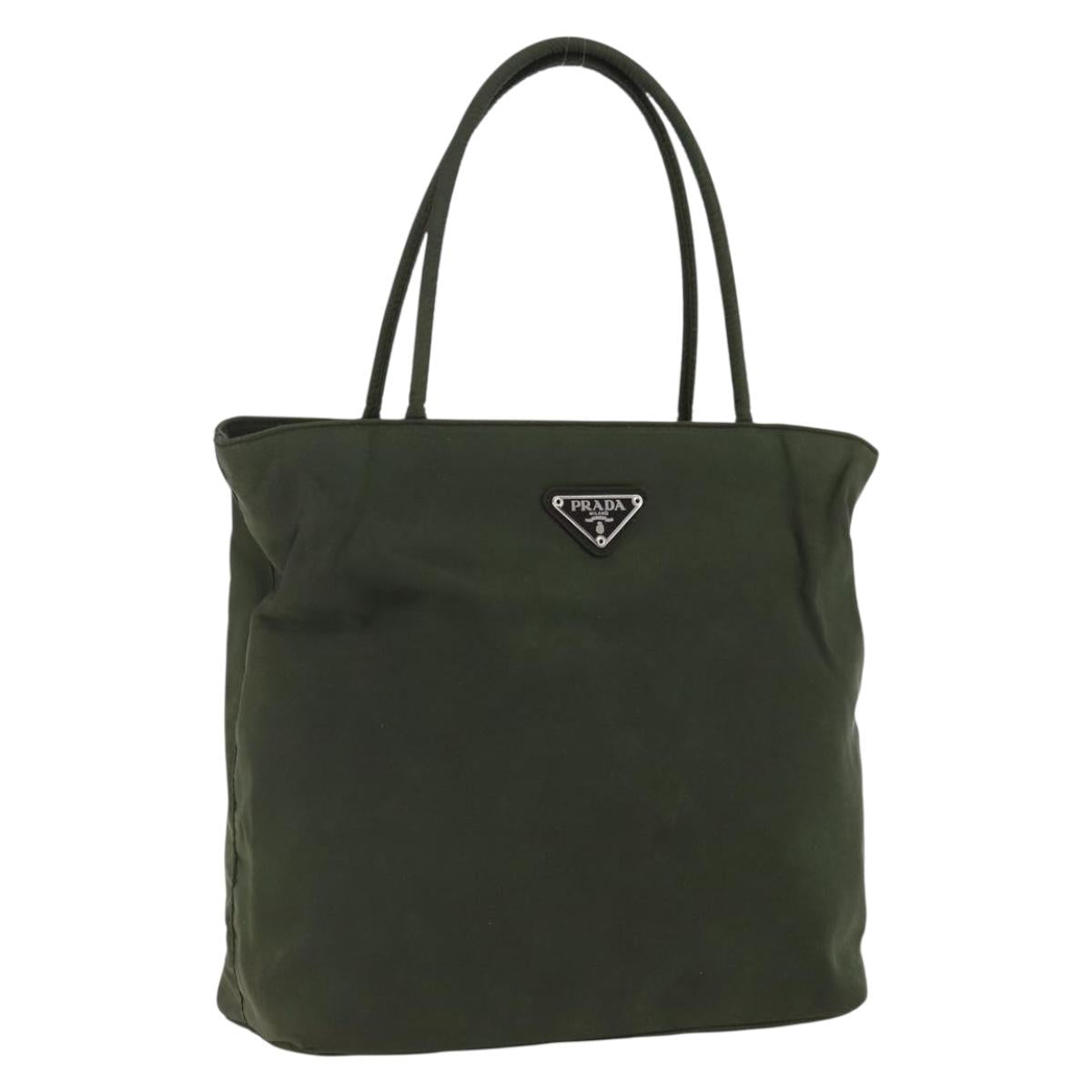 PRADA Hand Bag Nylon Khaki Silver Auth ti3676