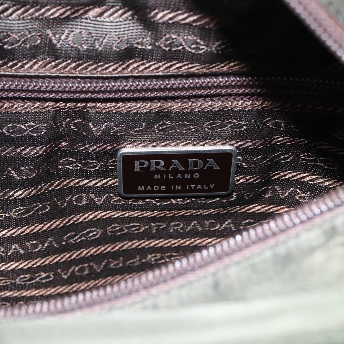 PRADA Hand Bag Nylon Khaki Silver Auth ti3676