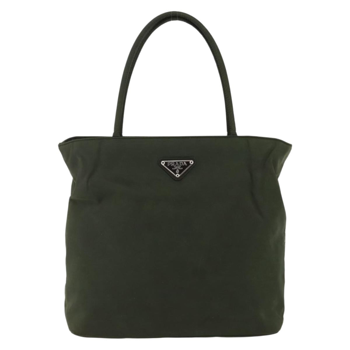 PRADA Hand Bag Nylon Khaki Silver Auth ti3676