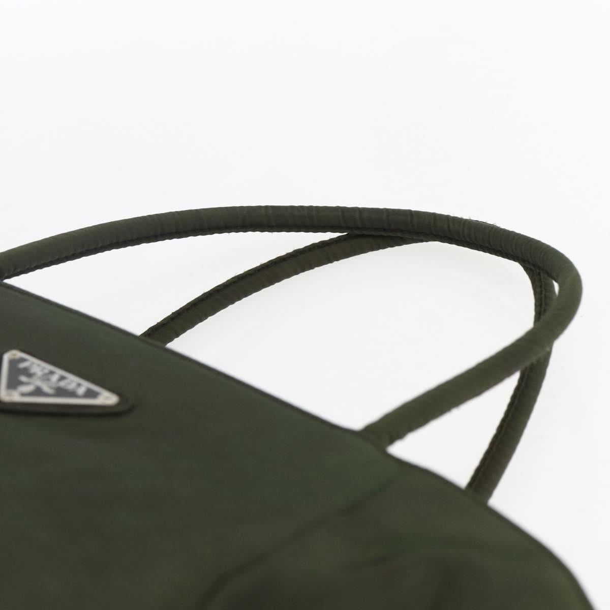 PRADA Hand Bag Nylon Khaki Silver Auth ti3676