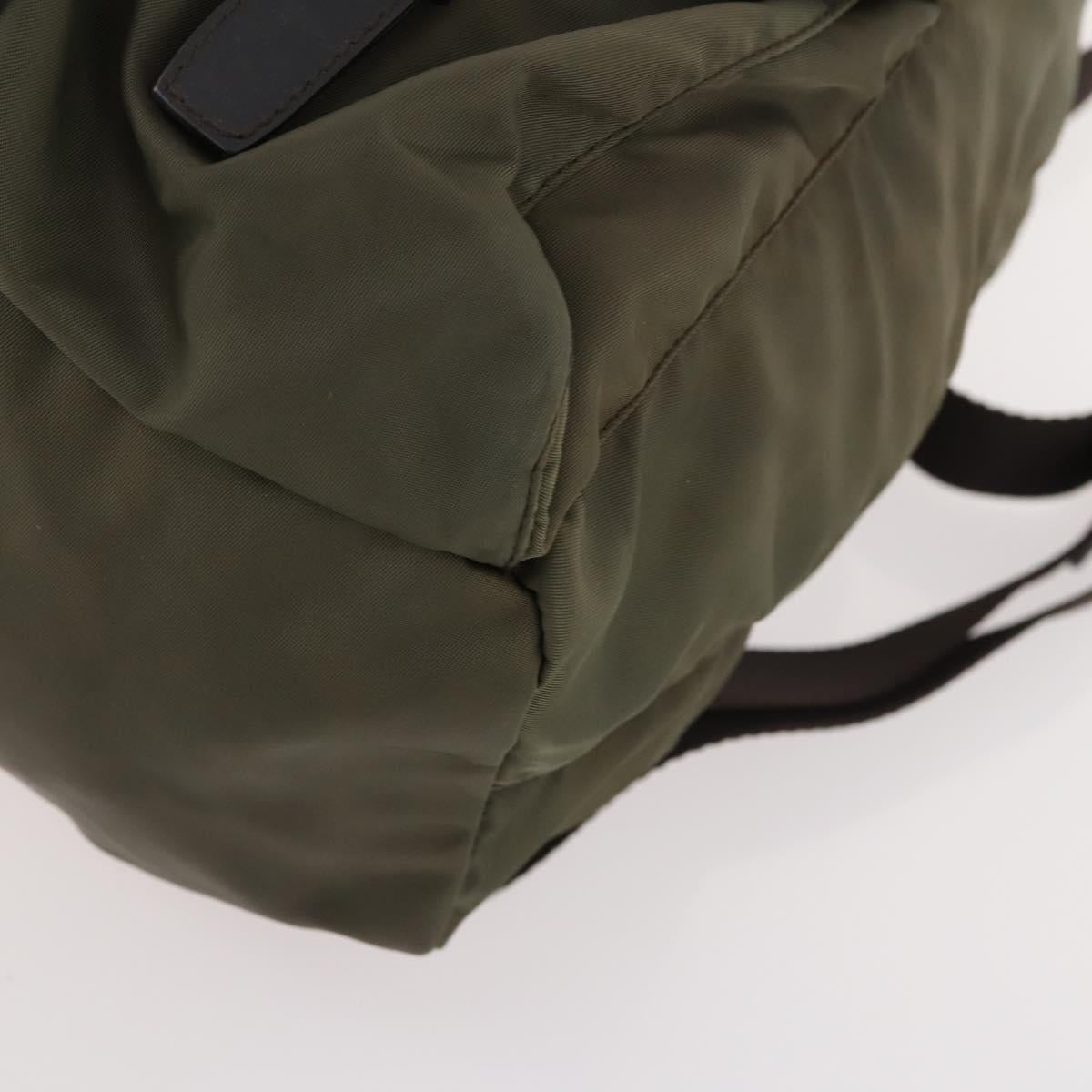 PRADA Backpack Nylon Khaki Silver Auth ti3677