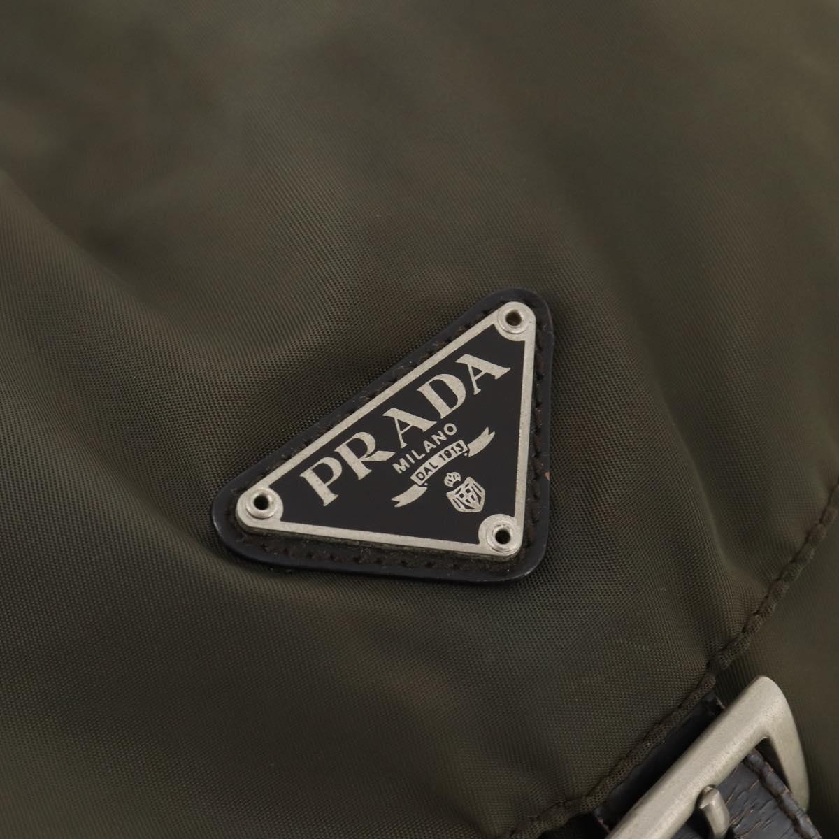 PRADA Backpack Nylon Khaki Silver Auth ti3677