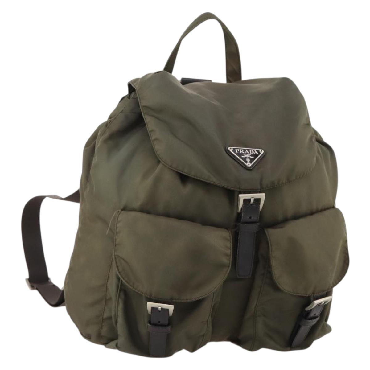 PRADA Backpack Nylon Khaki Silver Auth ti3677
