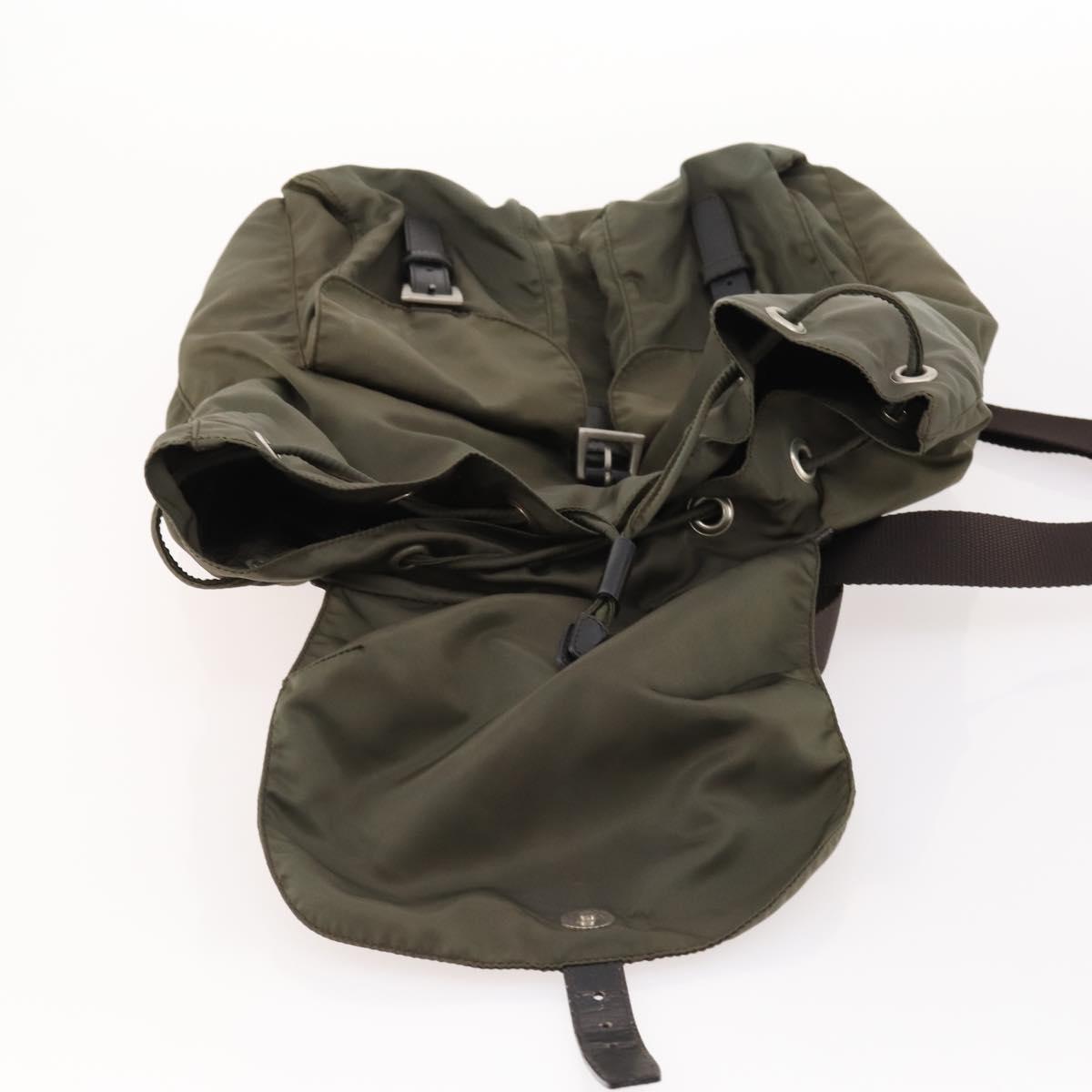 PRADA Backpack Nylon Khaki Silver Auth ti3677
