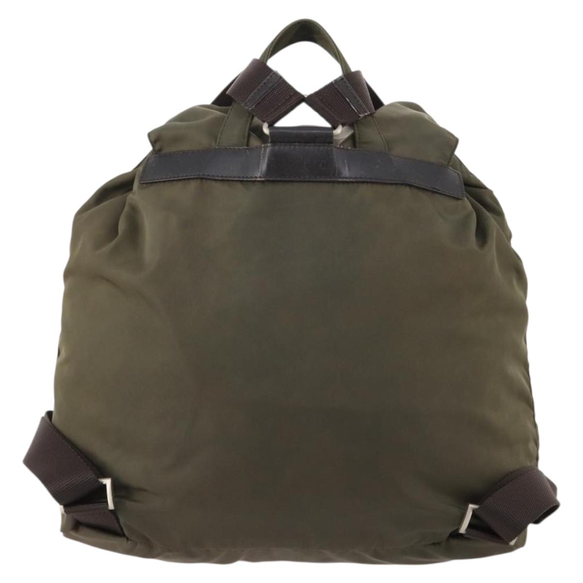 PRADA Backpack Nylon Khaki Silver Auth ti3677