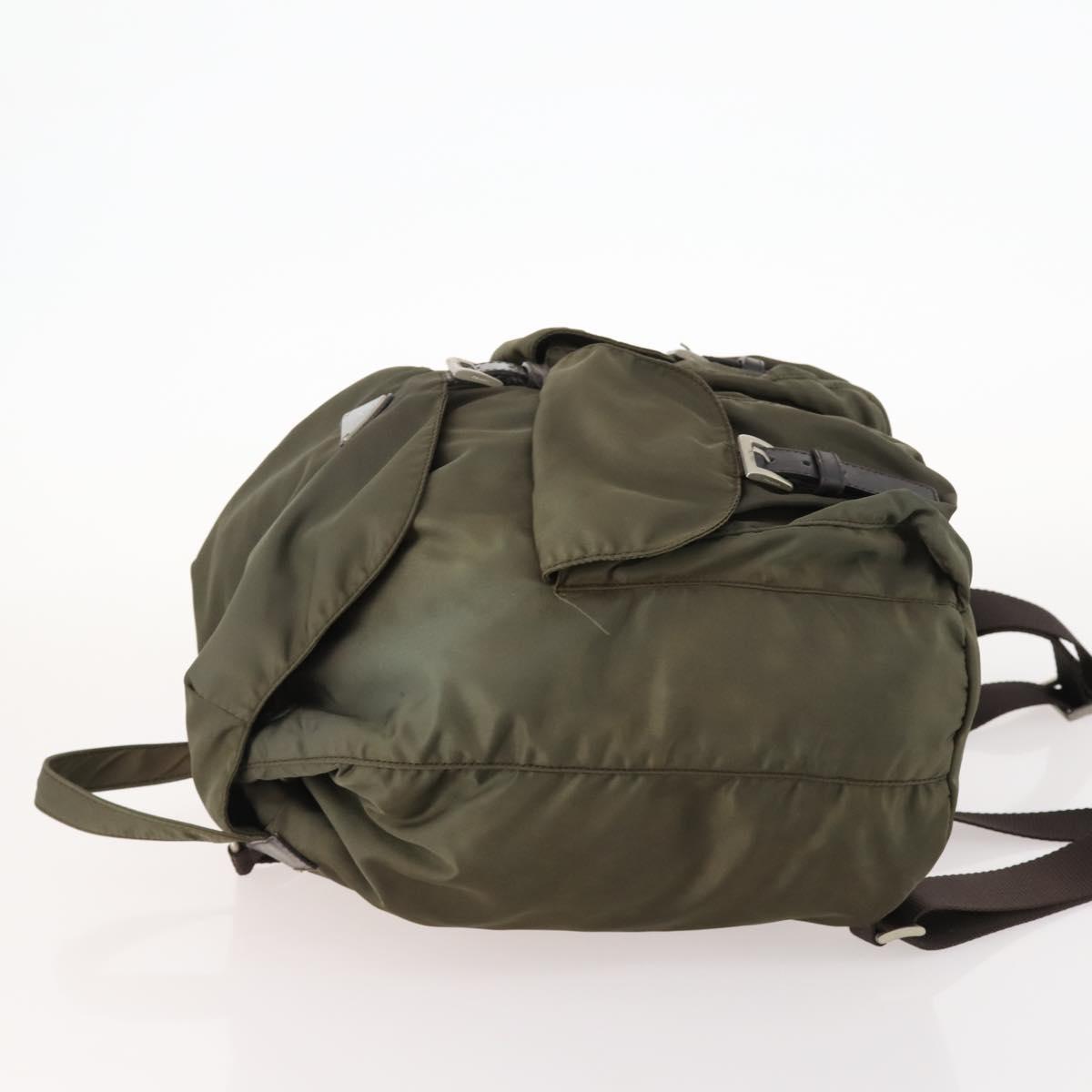 PRADA Backpack Nylon Khaki Silver Auth ti3677