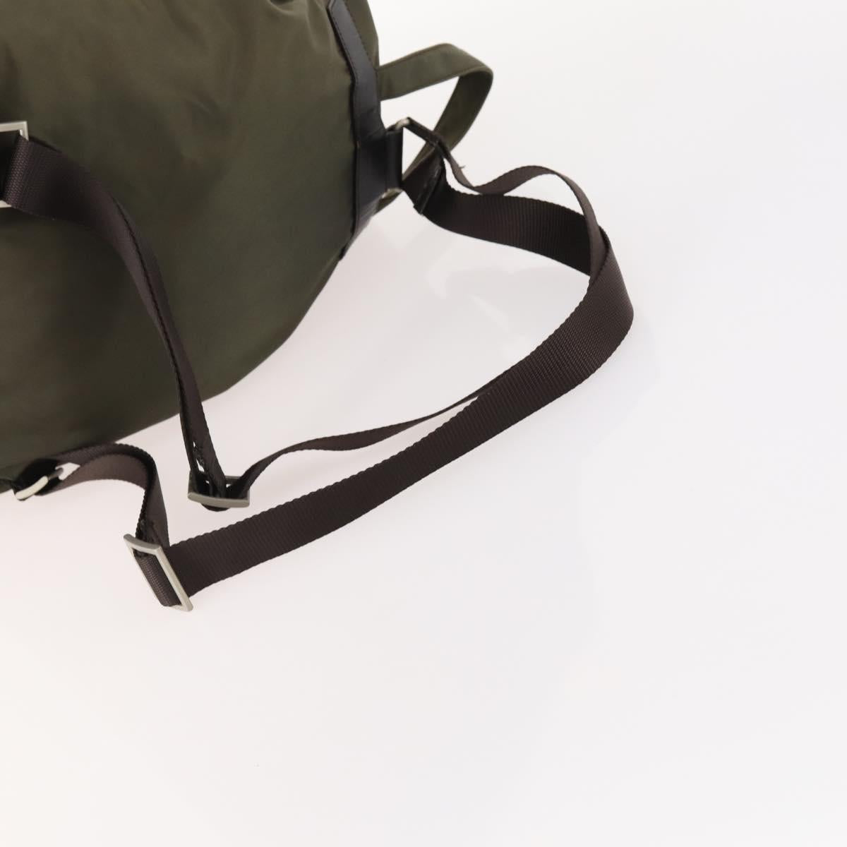PRADA Backpack Nylon Khaki Silver Auth ti3677