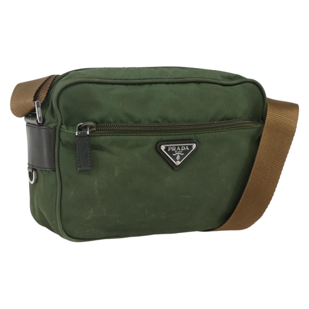 PRADA Shoulder Bag Nylon Green Silver Auth ti3679