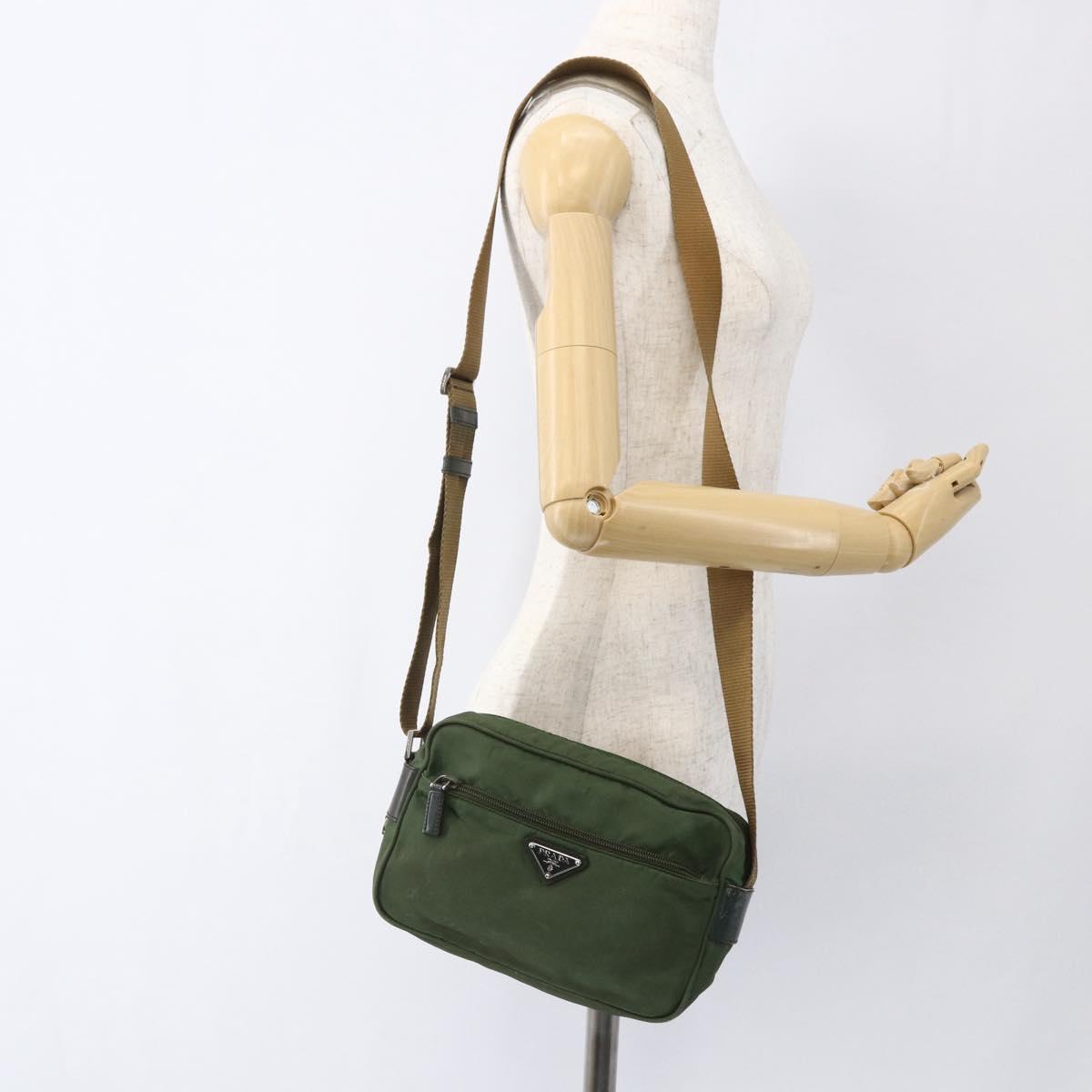 PRADA Shoulder Bag Nylon Green Silver Auth ti3679