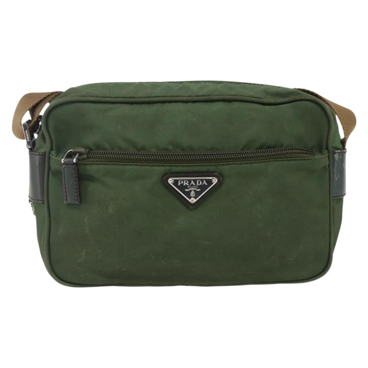 PRADA Shoulder Bag Nylon Green Silver Auth ti3679
