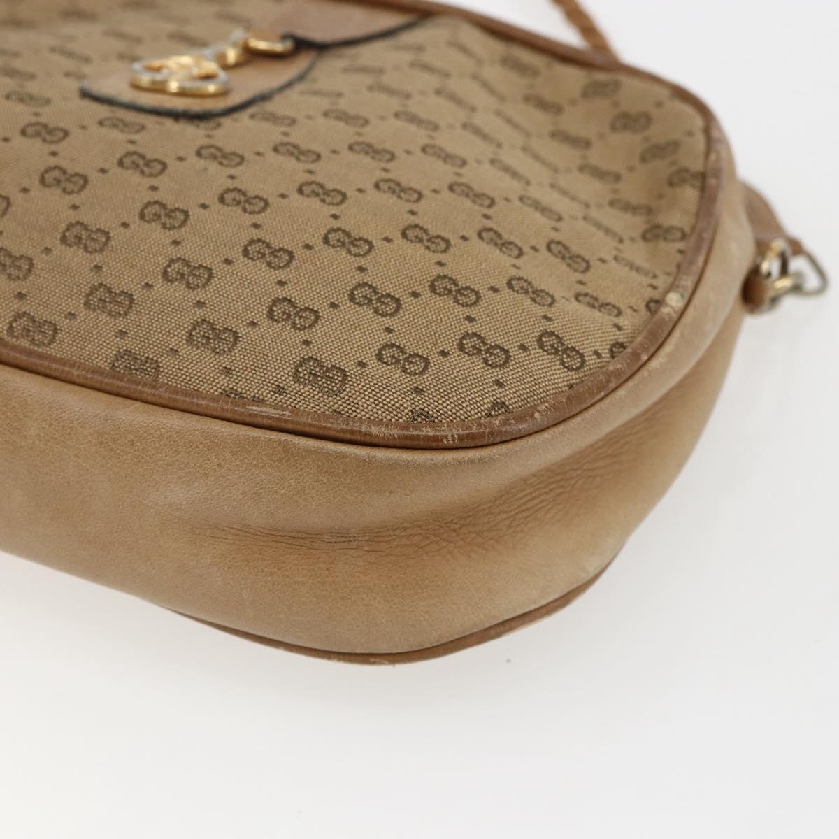 GUCCI Micro GG Canvas Shoulder Bag Beige Gold Auth ti3682