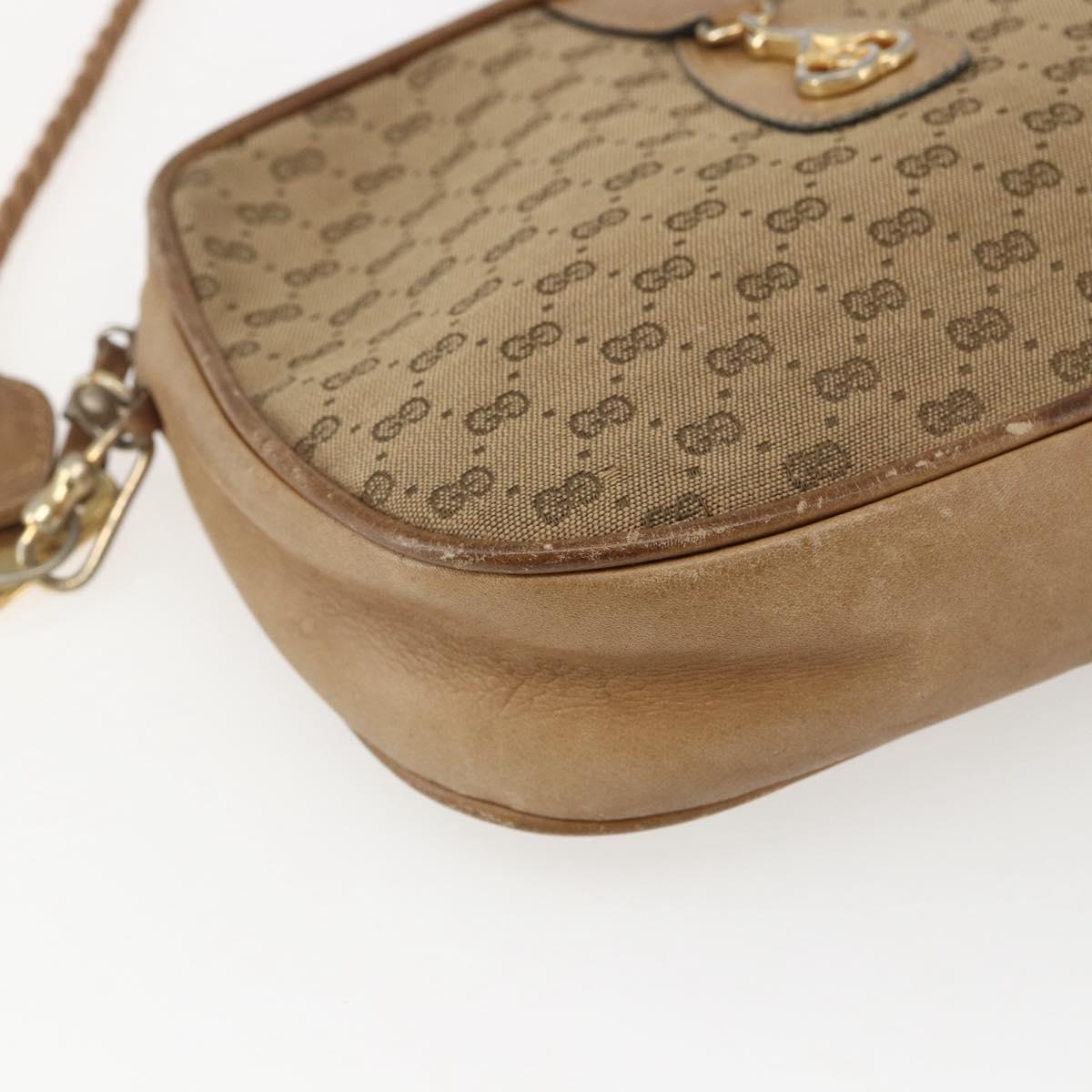 GUCCI Micro GG Canvas Shoulder Bag Beige Gold Auth ti3682