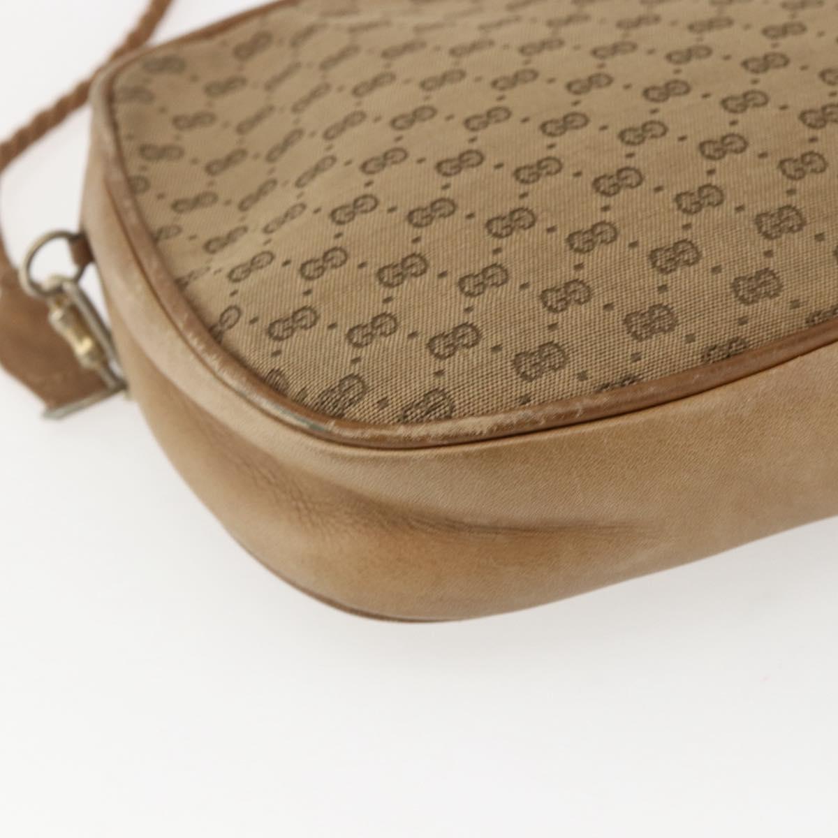 GUCCI Micro GG Canvas Shoulder Bag Beige Gold Auth ti3682