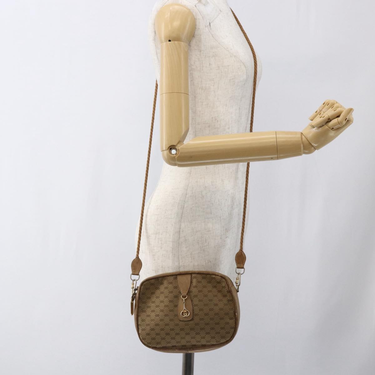 GUCCI Micro GG Canvas Shoulder Bag Beige Gold Auth ti3682