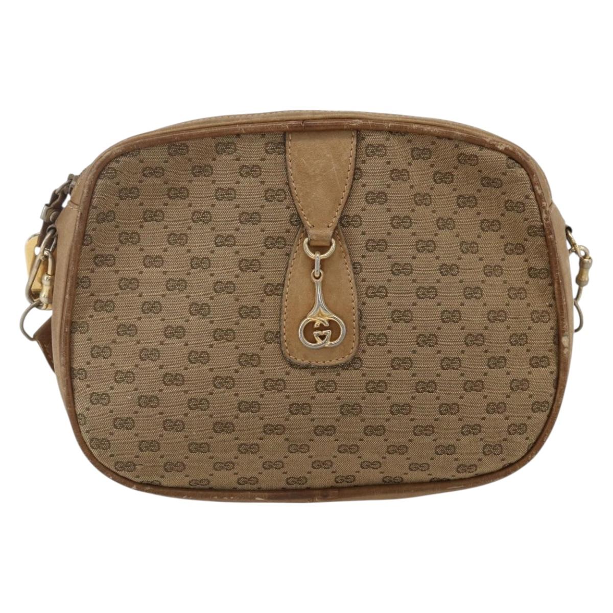 GUCCI Micro GG Canvas Shoulder Bag Beige Gold Auth ti3682