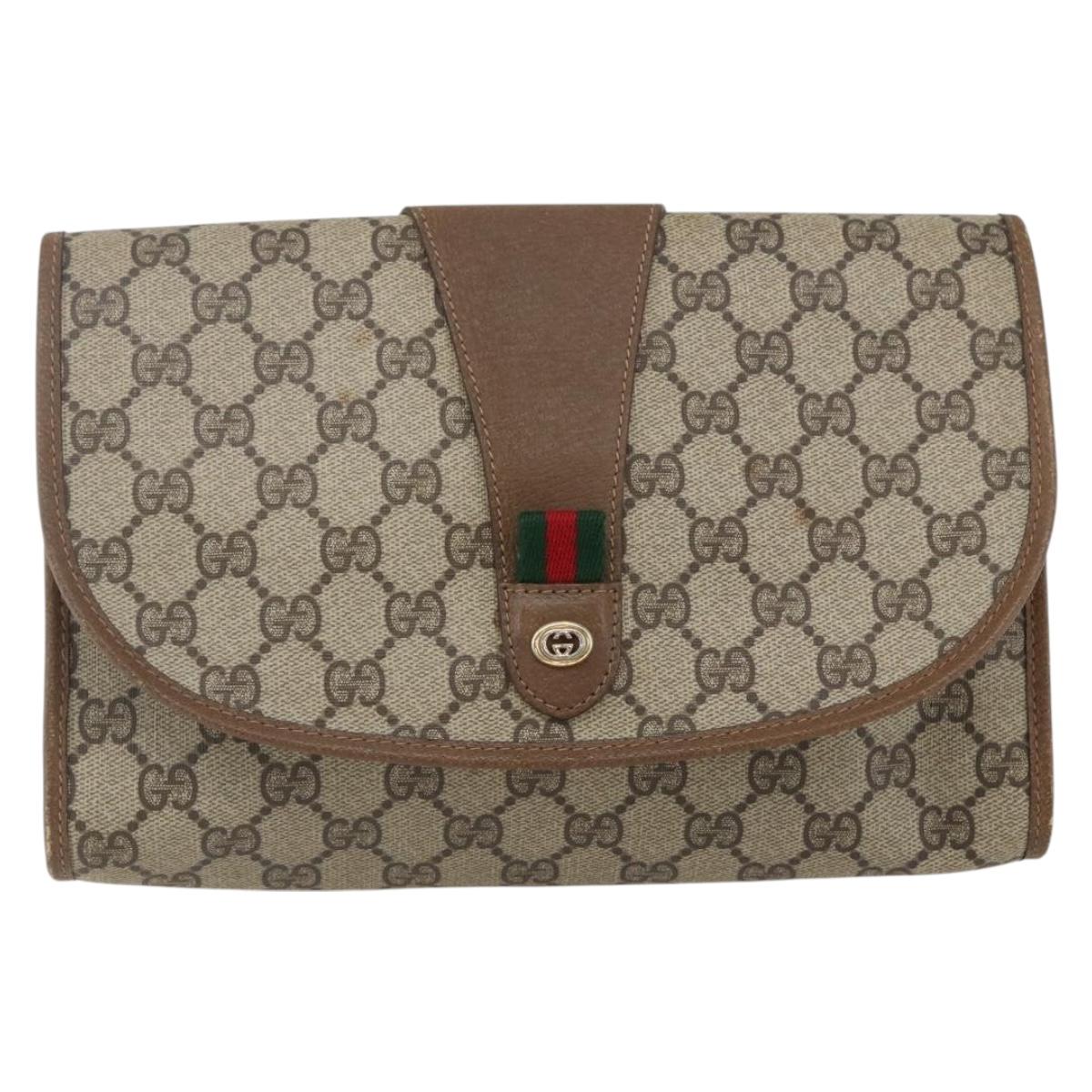 GUCCI GG Supreme Web Sherry Line Clutch Bag PVC Beige Gold 89 01 030 Auth ti3683