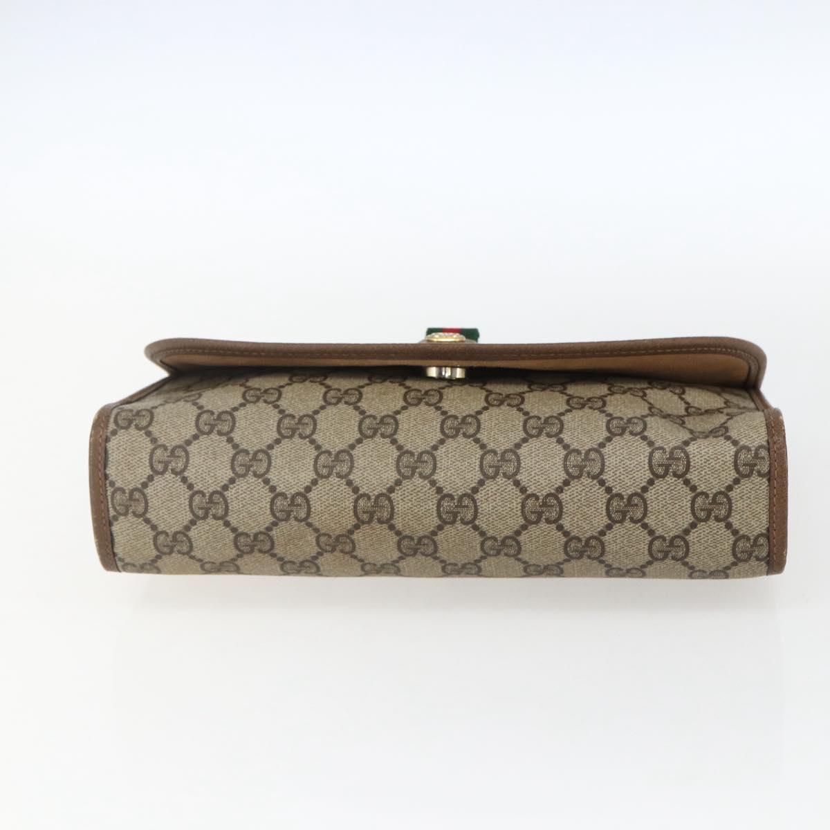 GUCCI GG Supreme Web Sherry Line Clutch Bag PVC Beige Gold 89 01 030 Auth ti3683