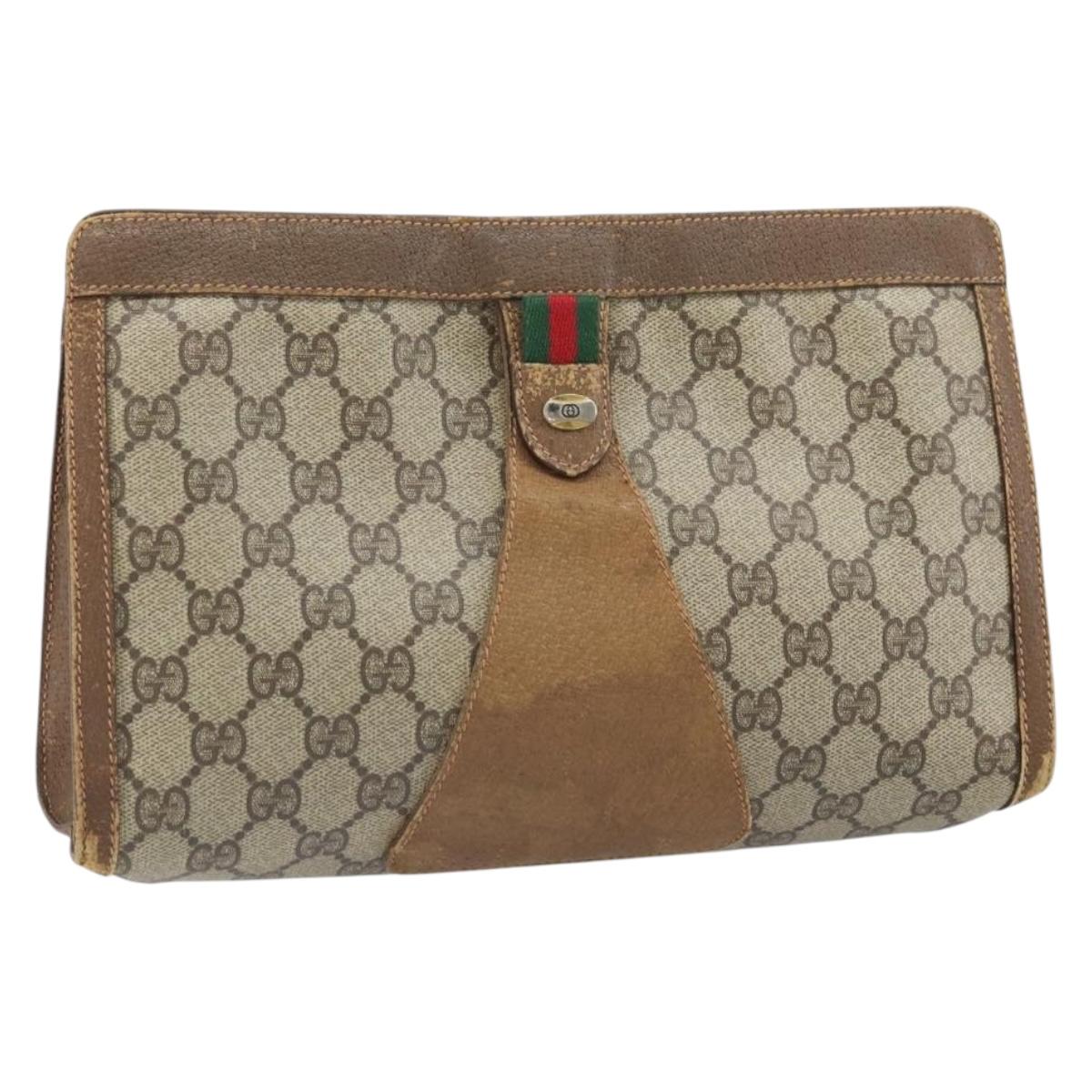 GUCCI GG Supreme Web Sherry Line Clutch Bag PVC Beige Gold 89 01 033 Auth ti3684
