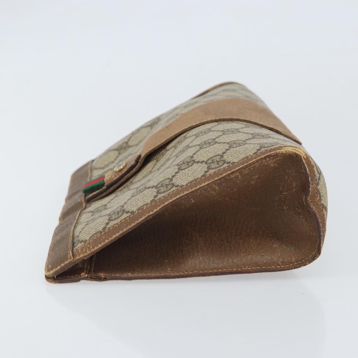 GUCCI GG Supreme Web Sherry Line Clutch Bag PVC Beige Gold 89 01 033 Auth ti3684