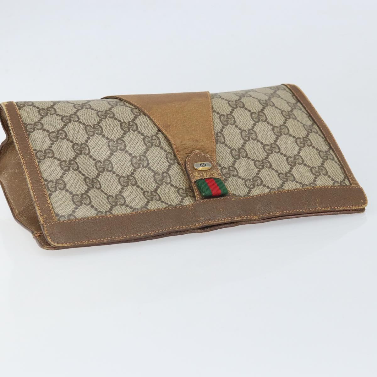 GUCCI GG Supreme Web Sherry Line Clutch Bag PVC Beige Gold 89 01 033 Auth ti3684