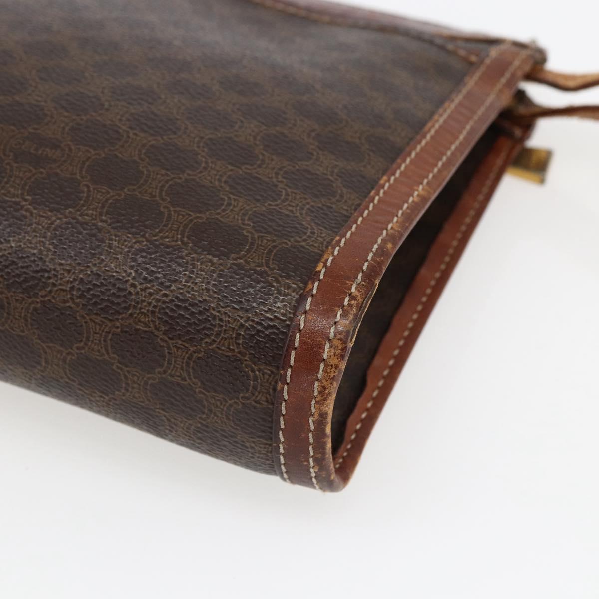 CELINE Macadam Canvas Clutch Bag PVC Leather Brown Gold Auth ti3690